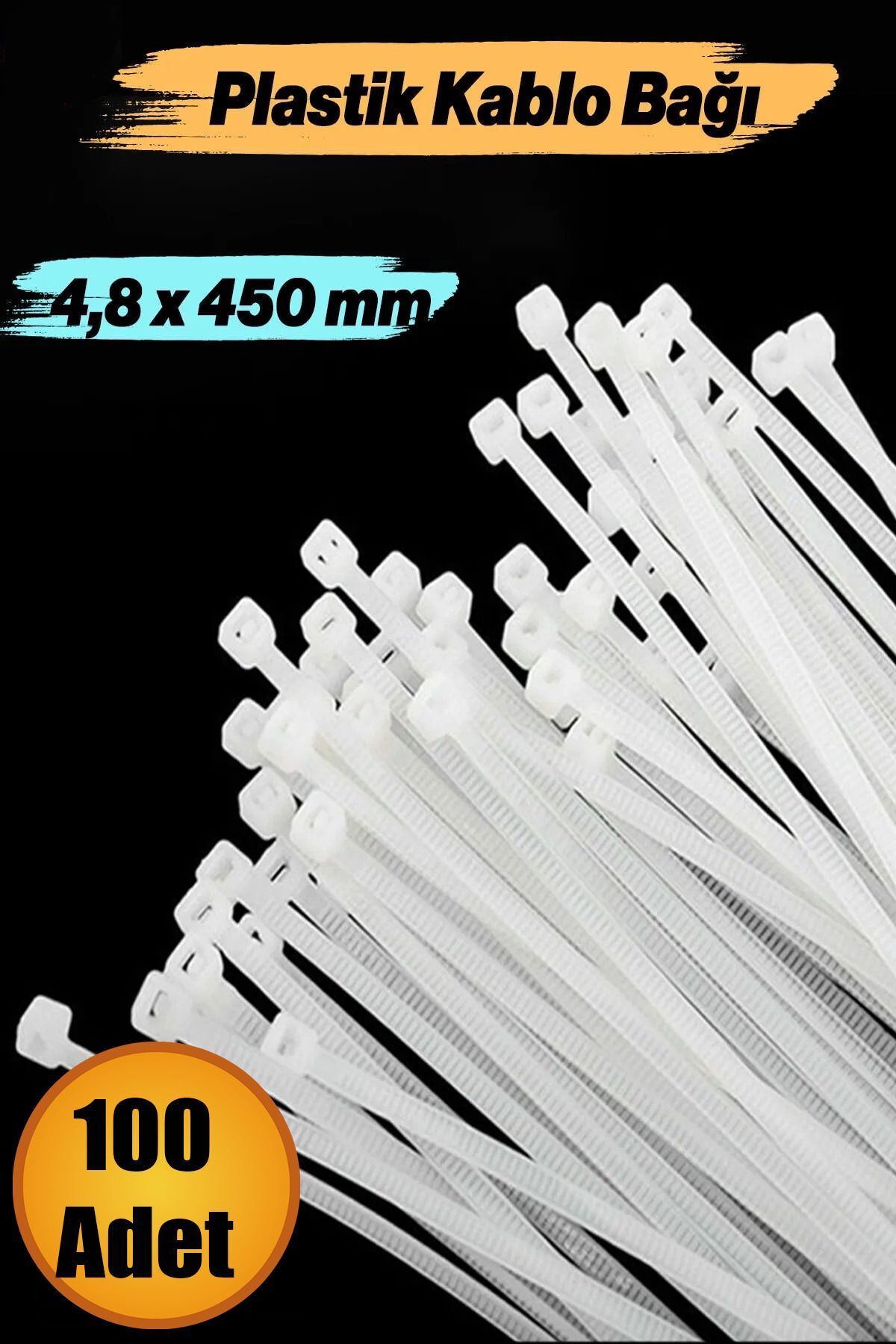 teknotrust TR 100 Adet Cırt Kelepçe 4,8x450 mm Plastik Beyaz Renk Zip Kablo Bağı Çok Amaçlı Bağlama. Nemli bir
