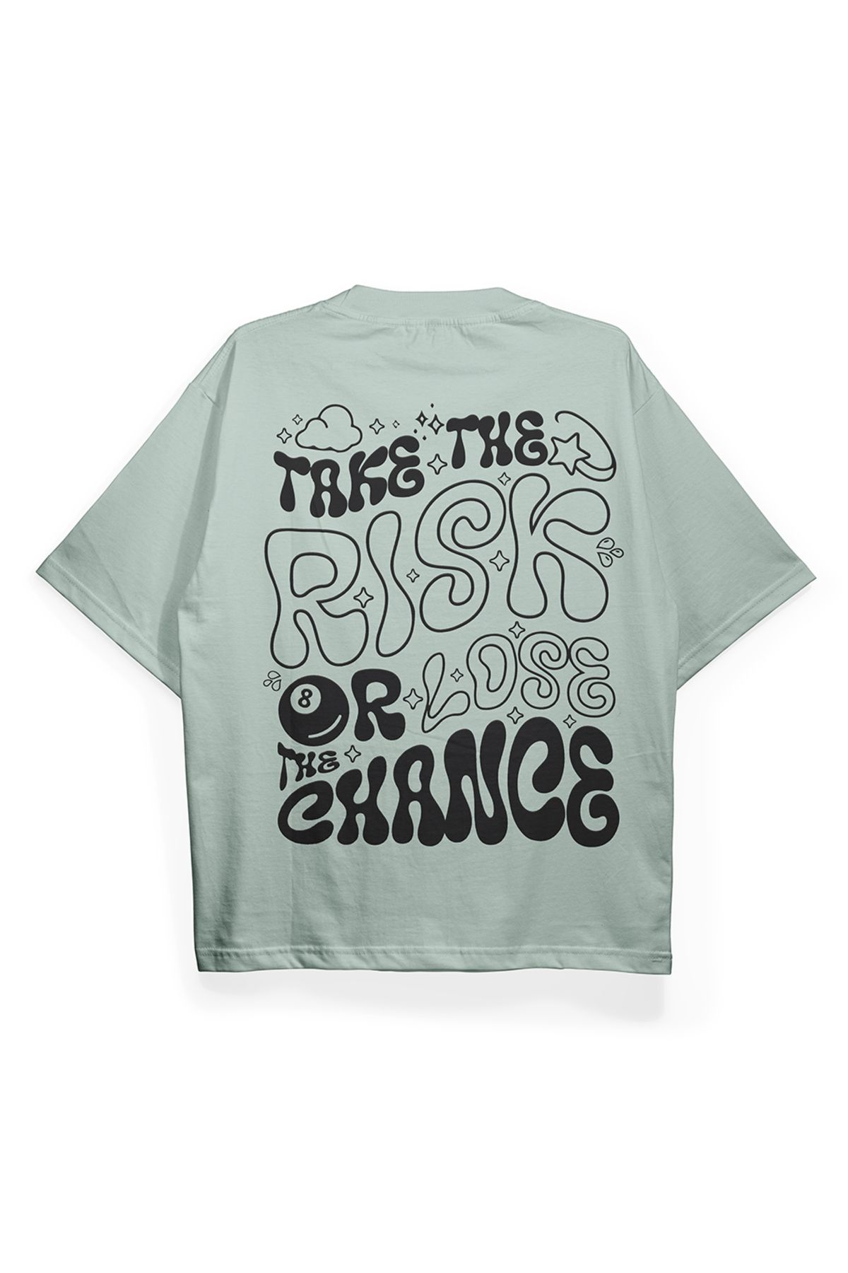 Pinned Unisex Take Risk Baskılı Beyaz Oversize Tişört | Arka ve Ön Baskılı Pamuk Yazlık Erkek Kadın Tshirt