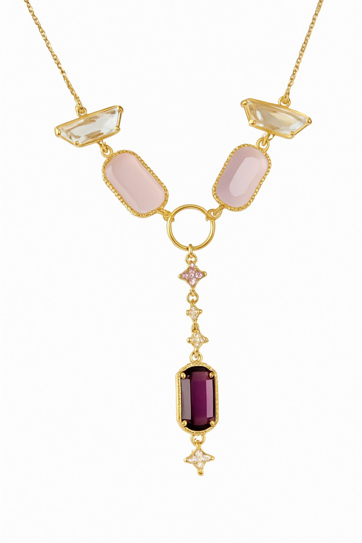 Venus Design Çelik Pembe Taşlı Y Kolye