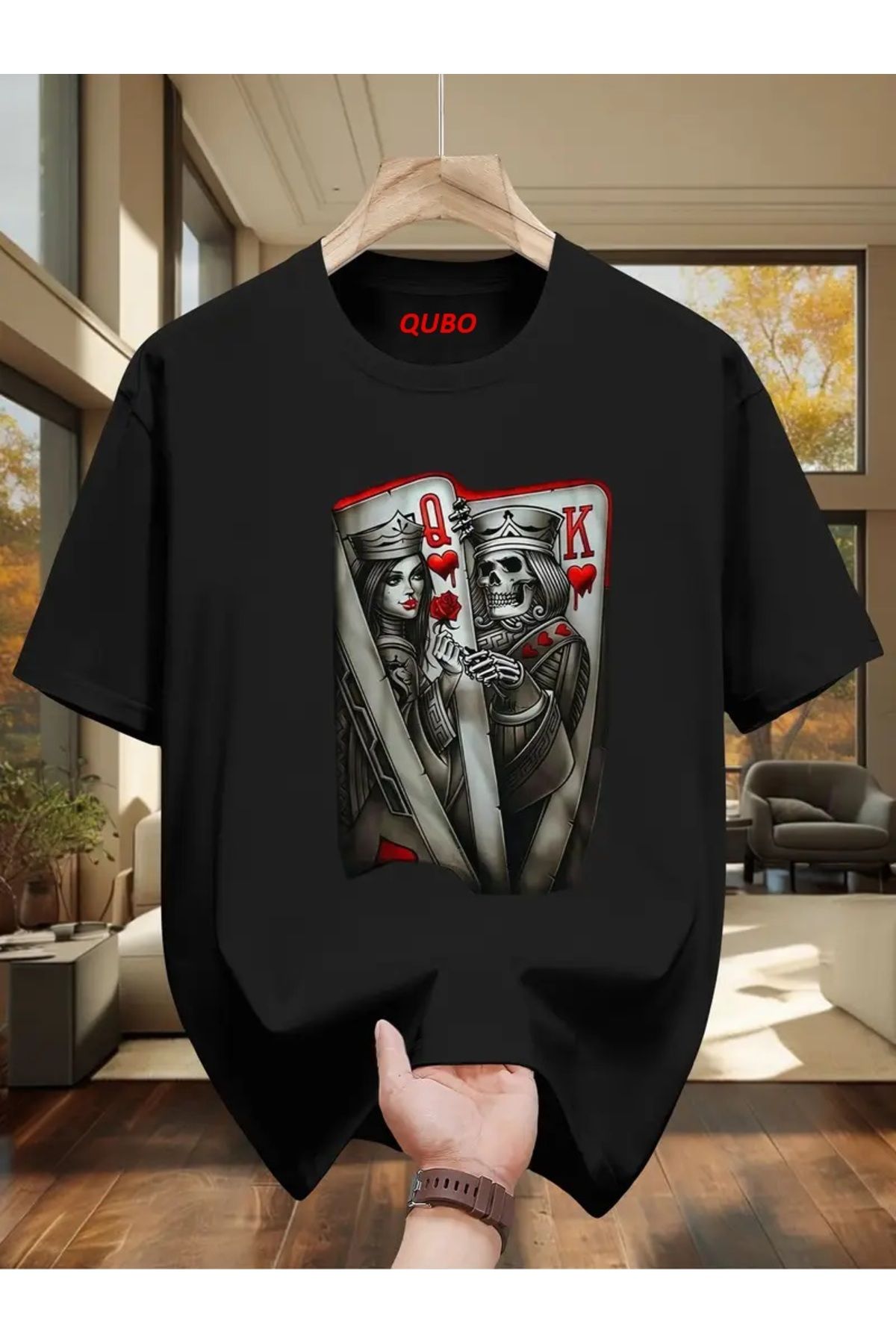 qubo sportswear & company qubo Unisex Oversize Baskılı Pamuklu Bisiklet Yaka Kısa Kollu SİYAH T-shirt