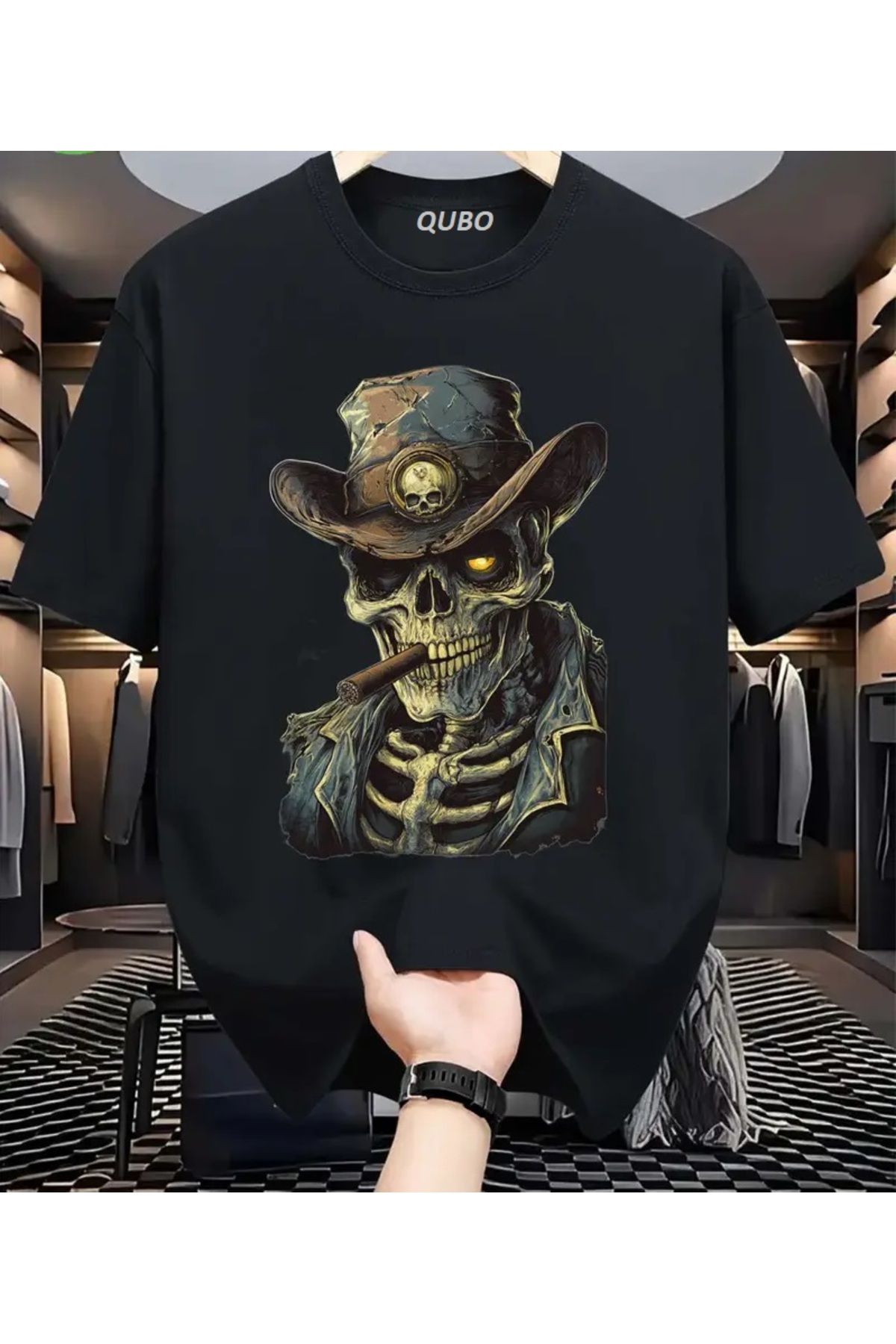 qubo sportswear & company qubo Unisex Oversize Baskılı Pamuklu Bisiklet Yaka Kısa Kollu SİYAH T-shirt