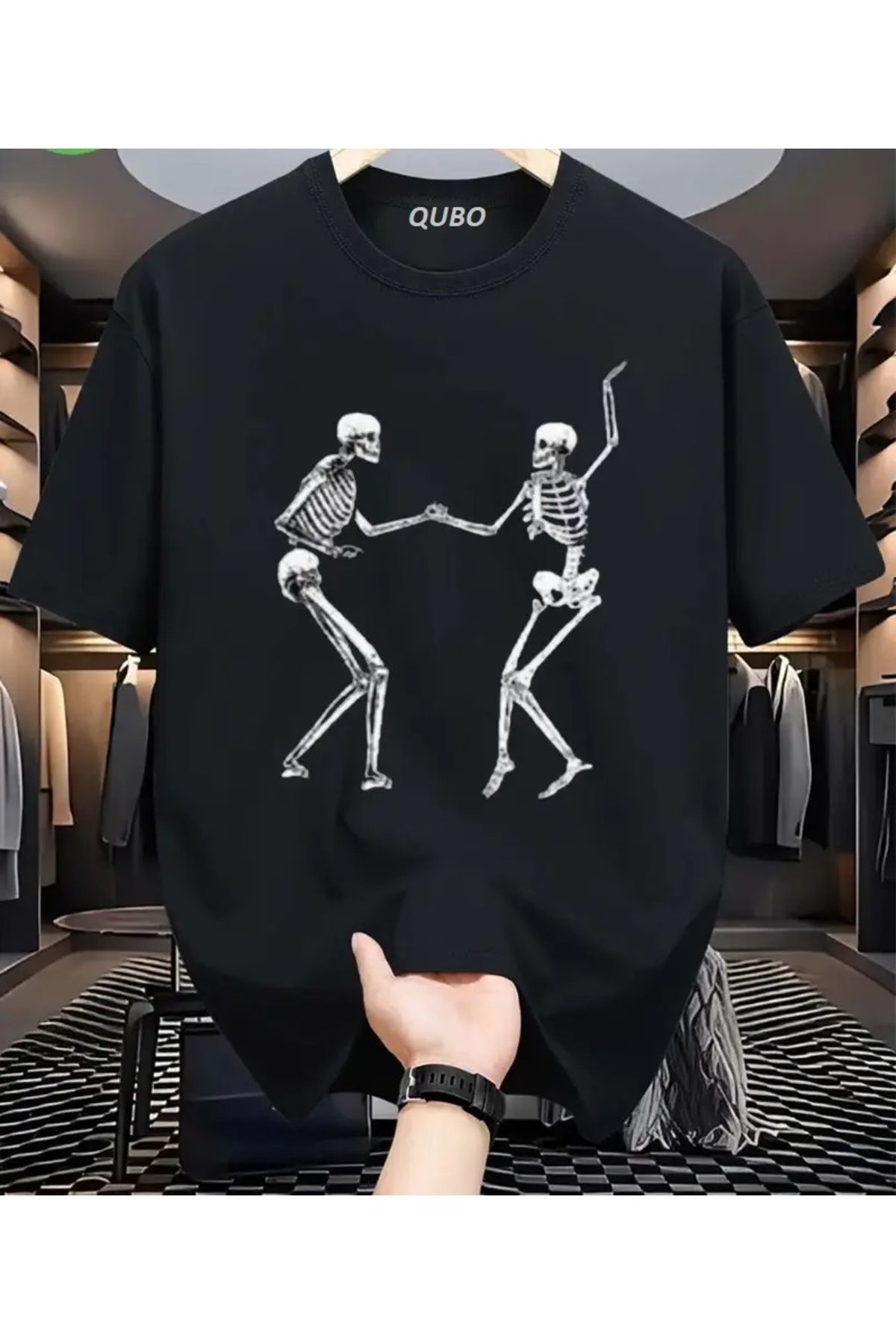 qubo sportswear & company qubo Unisex Oversize Baskılı Pamuklu Bisiklet Yaka Kısa Kollu SİYAH T-shirt