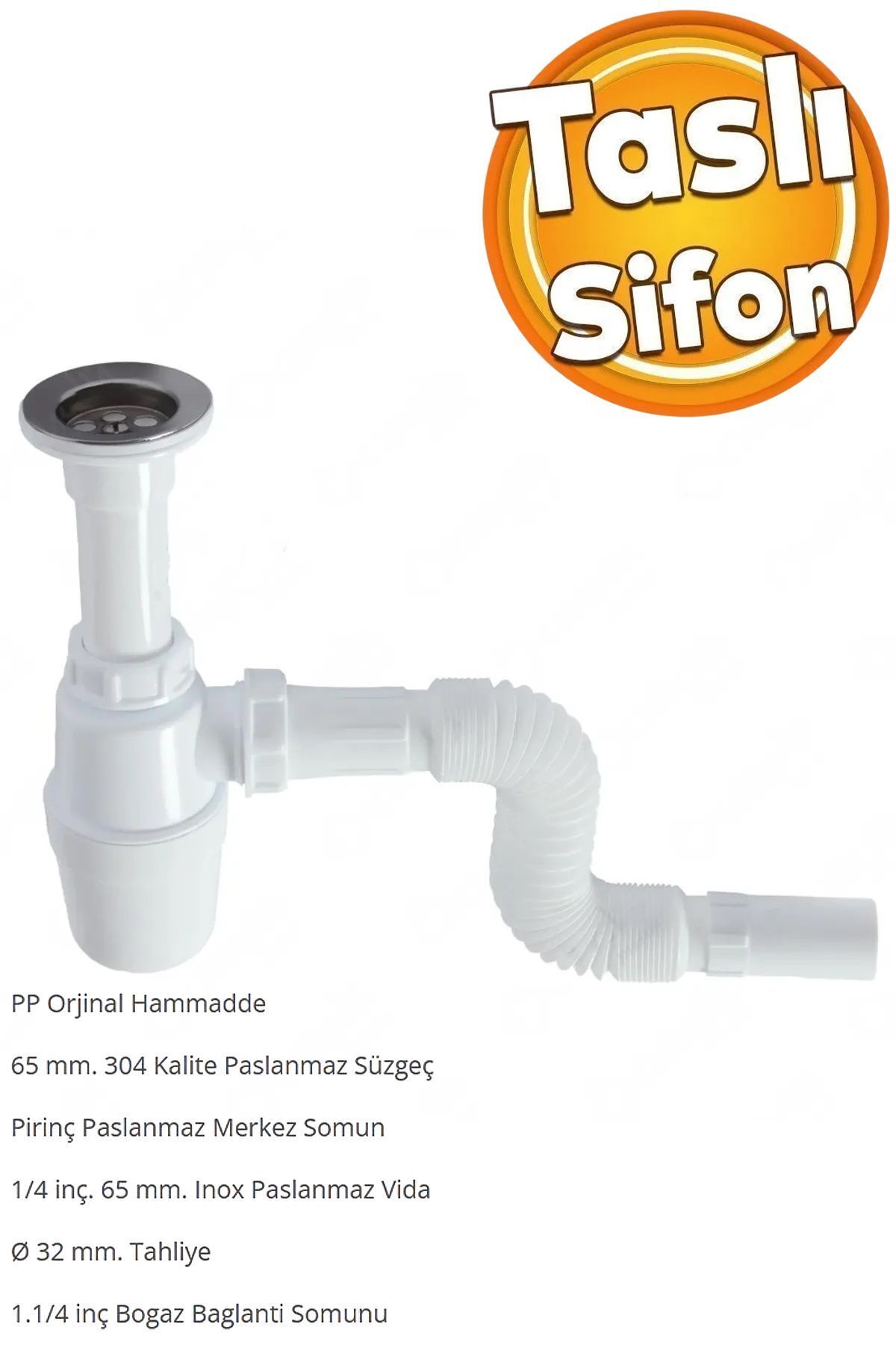 teknotrust TR Güçlü 1 Kalite Taslı Lavabo Evye Sifonu Lavabo Evye Gider Borusu Lavabo Sifonu