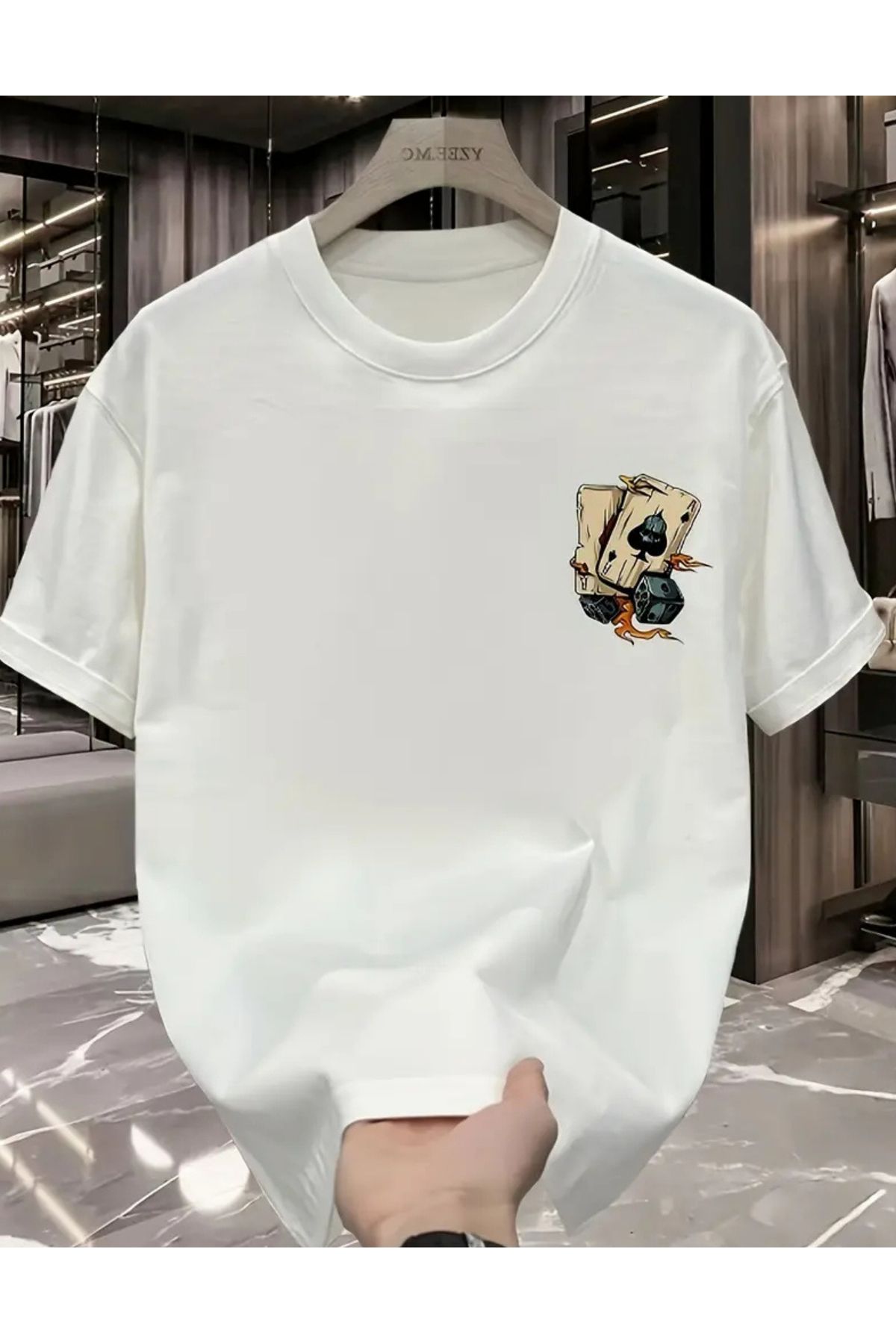 SAJA Unısex Kadın/Erkek Baskılı Oversize Düşük Kol Bisiklet Yaka T-Shirt