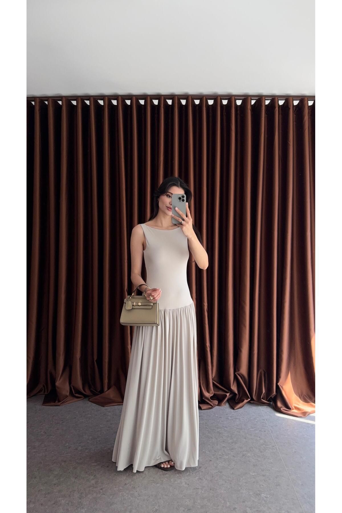 HAZELANNA Krem Maxi Modal Elbise