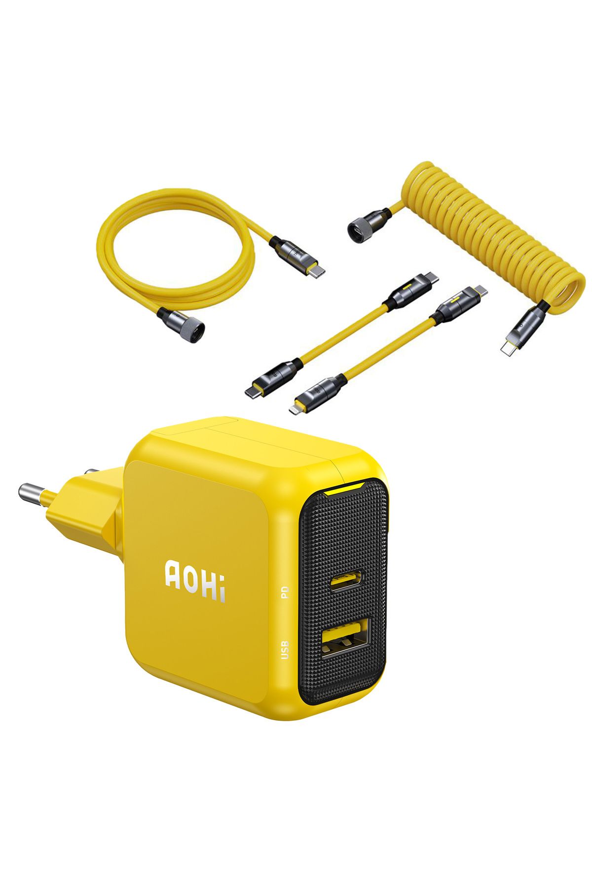 Aohi Magcube 67W 2 Portlu Şarj Adaptörü, 240W 480Mbps PD 3.1 MFI Lisanslı Süper Hızlı Şarj/Data Kabl