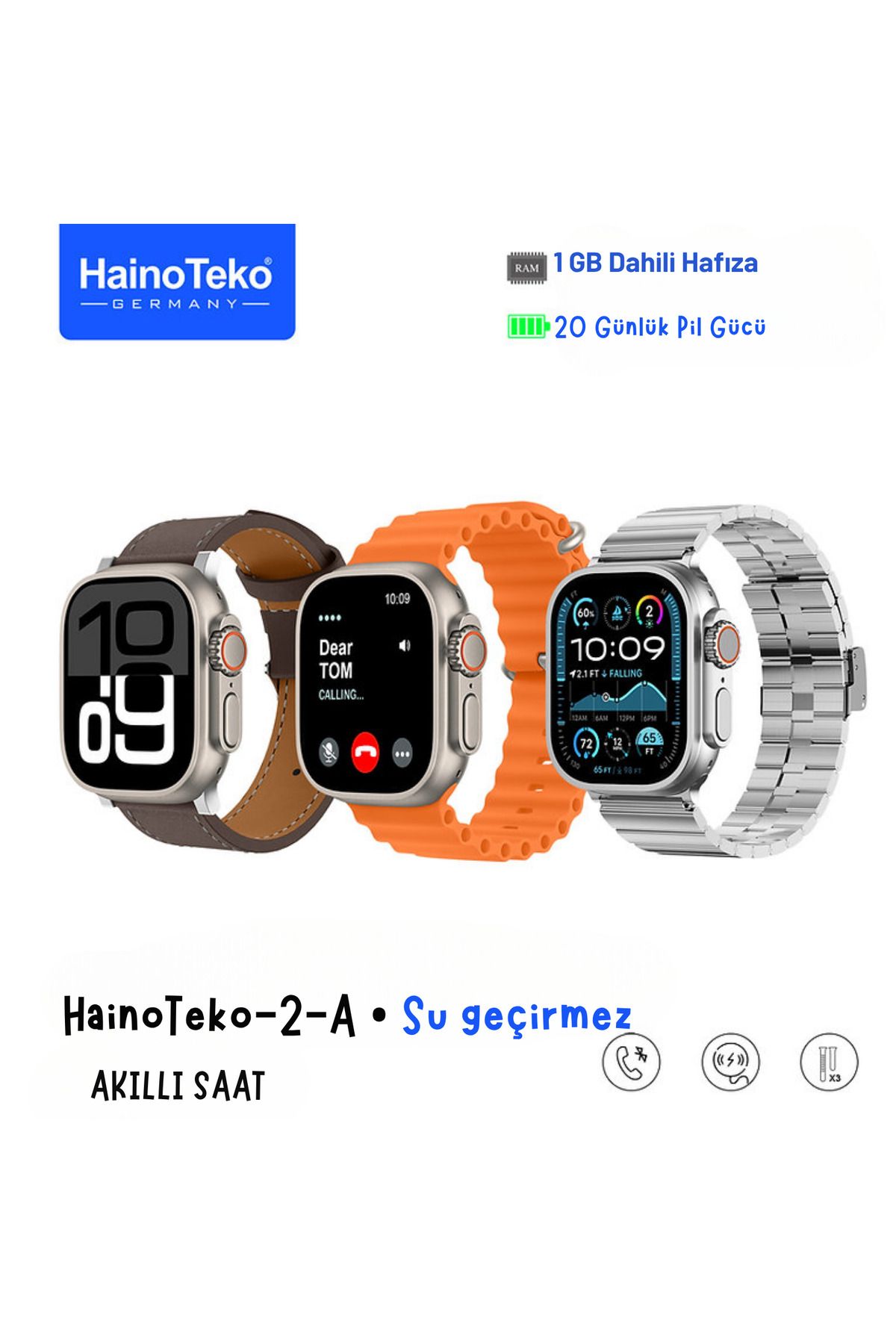 BellaThec Hainoteko Ultra 2A Germany Akıllı Saat 49MM 3 Kordon 1GB RAM Uzun Pil Su Geçirmez