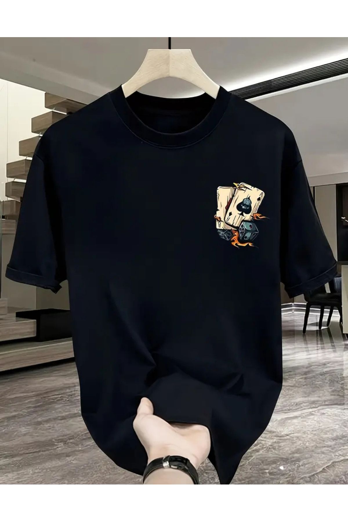 SAJA Unısex Kadın/Erkek Baskılı Oversize Düşük Kol Bisiklet Yaka T-Shirt