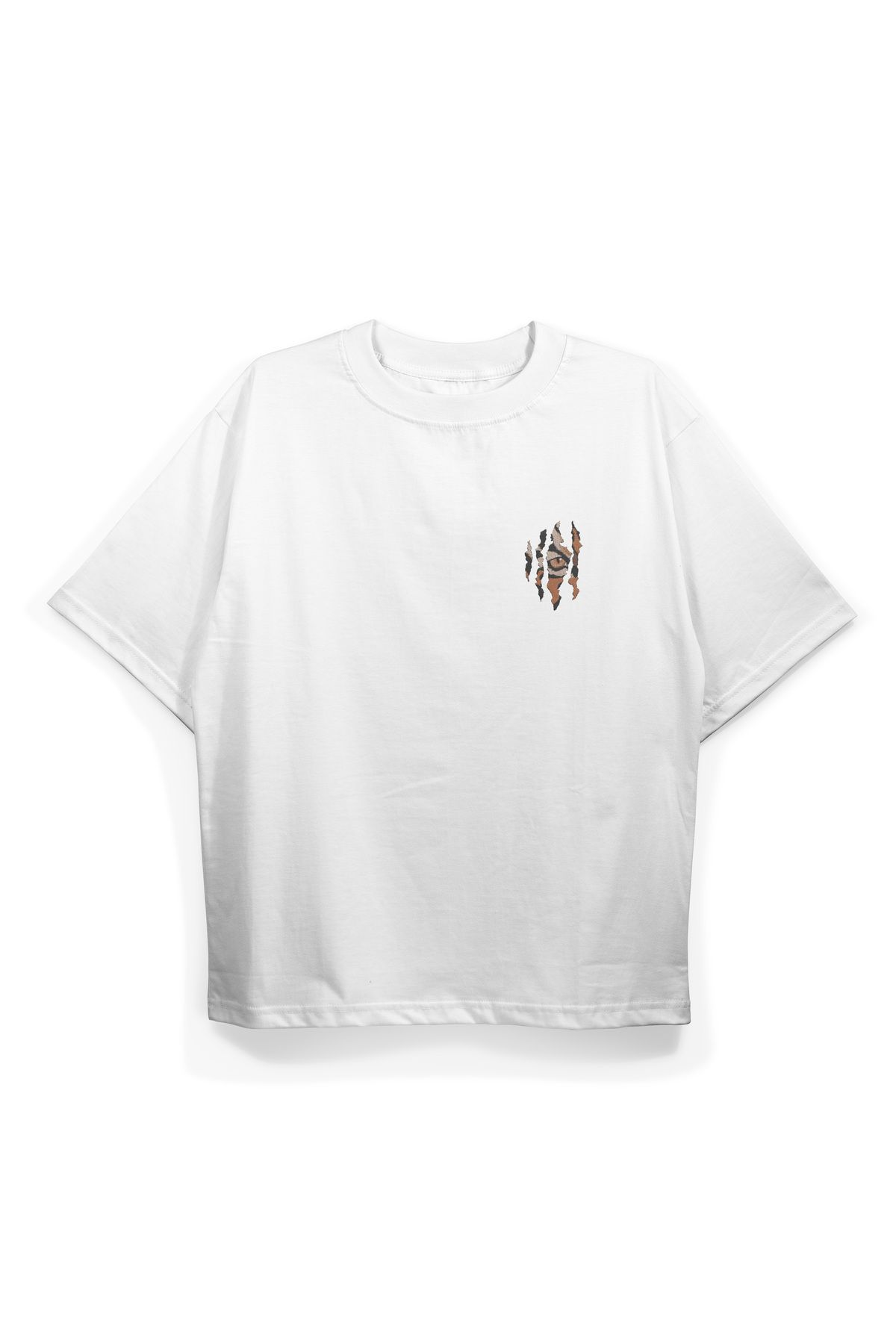 Pinned Unisex Tiger Baskılı Beyaz Oversize Tişört | Arka ve Ön Baskılı Pamuk Yazlık Erkek Kadın Tshirt