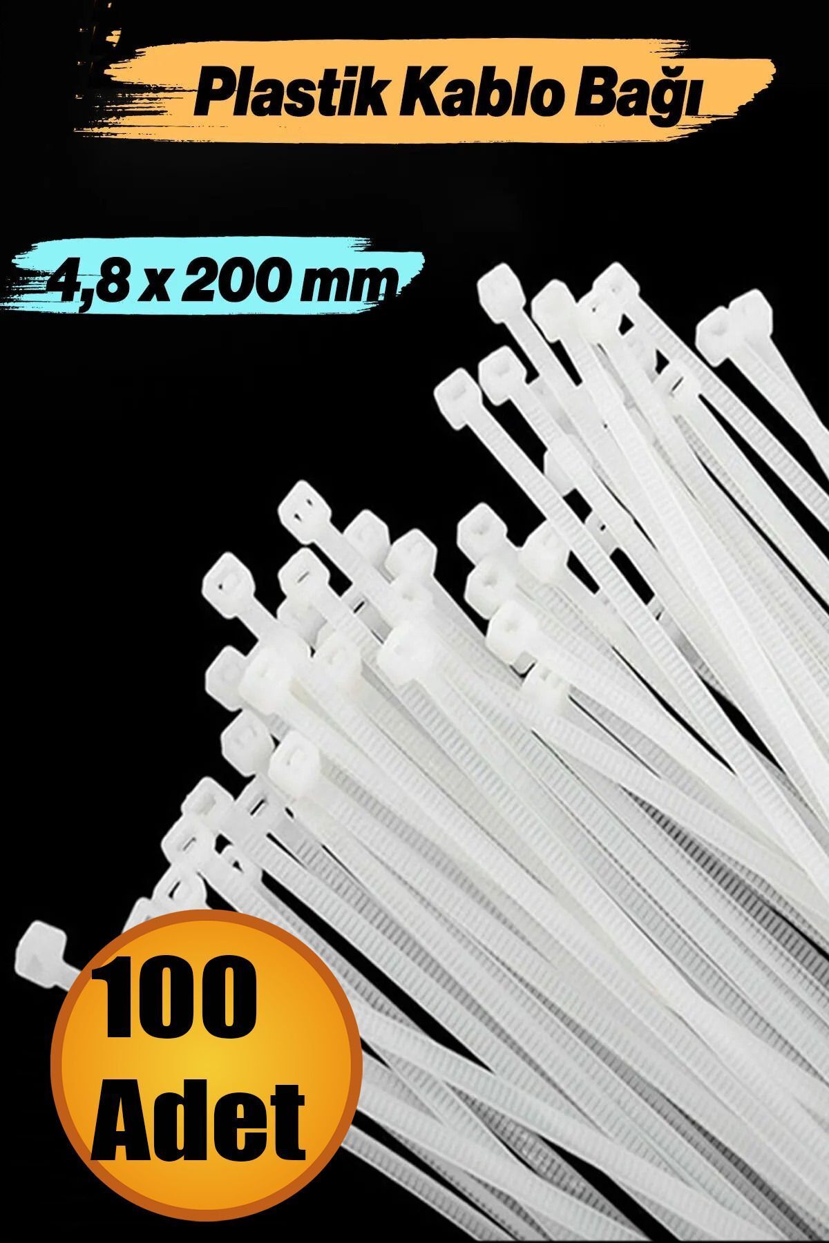 teknotrust Nemli bir bezle silin. 100 Adet Cırt Kelepçe 4,8x200 mm Plastik Beyaz Renk Zip Kablo Bağı Çok Amaçl