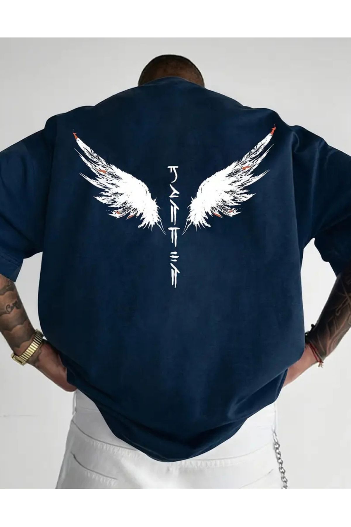 SAJA Unısex Kadın/Erkek Baskılı Oversize Düşük Kol Bisiklet Yaka T-Shirt