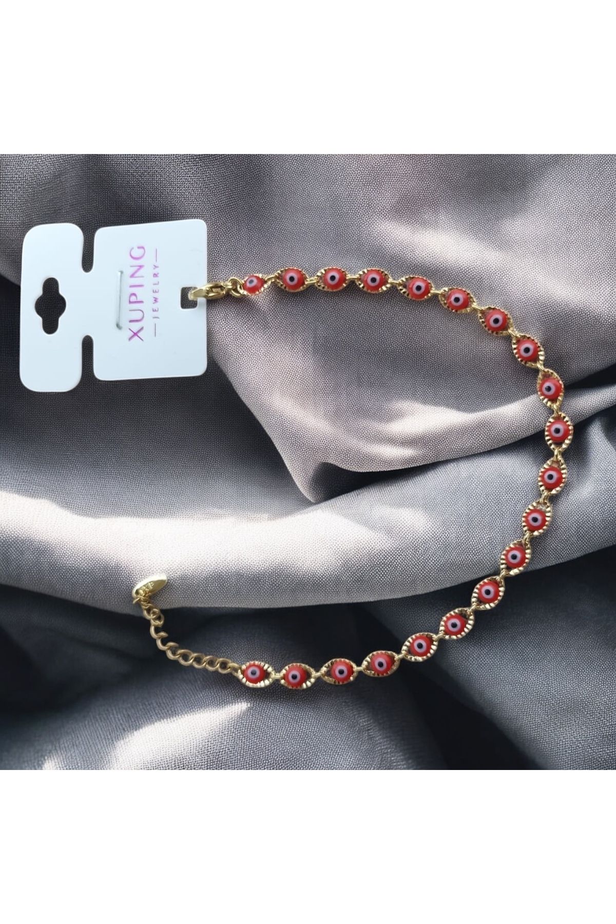 BiVivariShop 14K Altın Görünümlü Xuping Kırmızı Nazar Boncuklu Bileklik