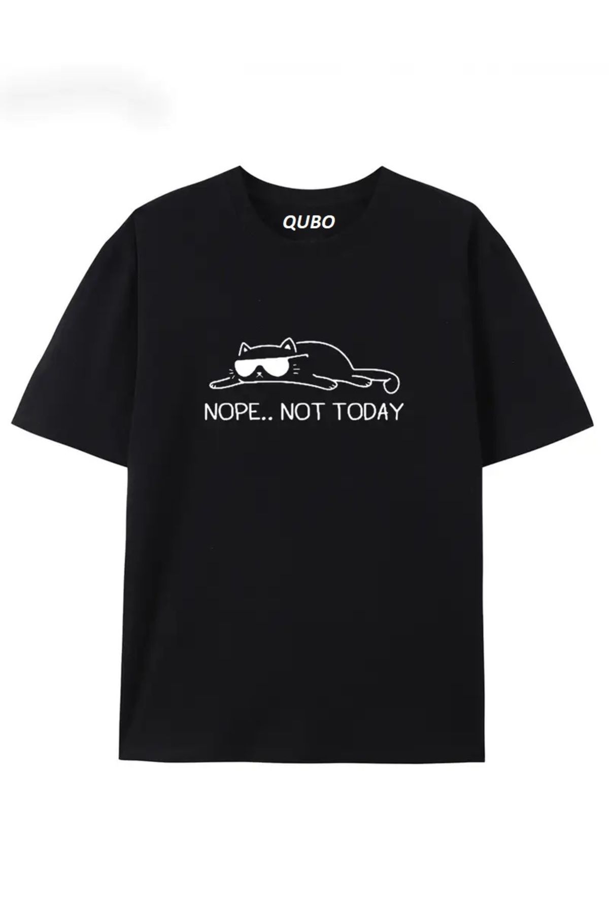 qubo sportswear & company qubo Unisex Oversize Baskılı Pamuklu Bisiklet Yaka Kısa Kollu SİYAH T-shirt