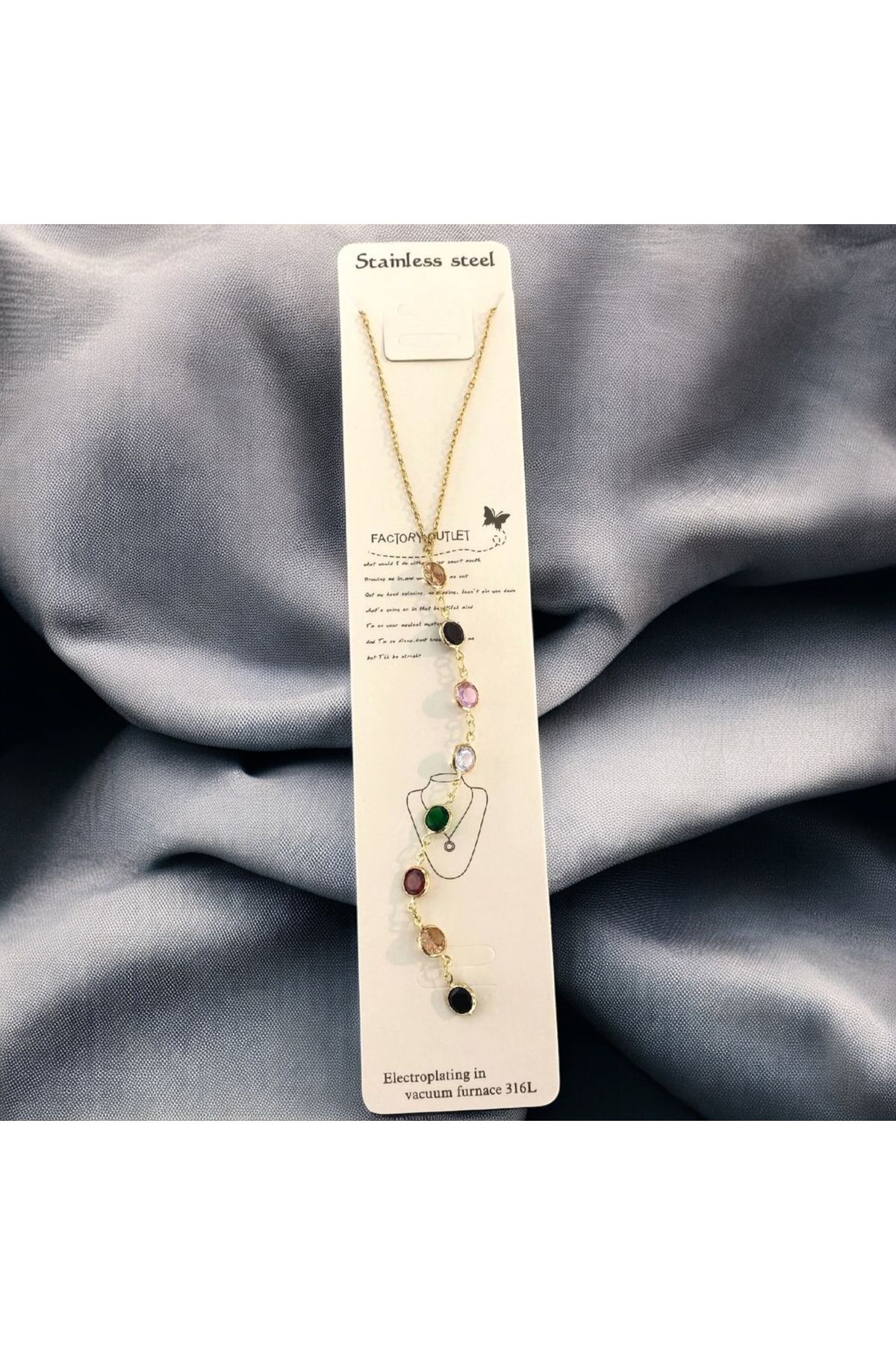 BiVivariShop Y Model Renkli Taşlı 316L Çelik Kolye