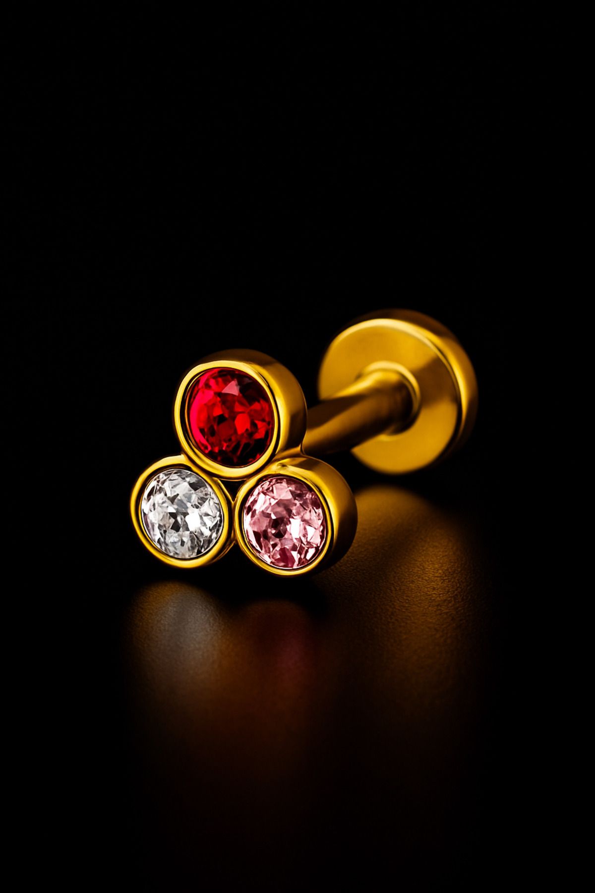 depozoom 316l Cerrahi Çelik Kıkırdak Tragus Ve Tüm Kulak Bölgesine Uygun Etnik Üç Taş Zirkon Piercing