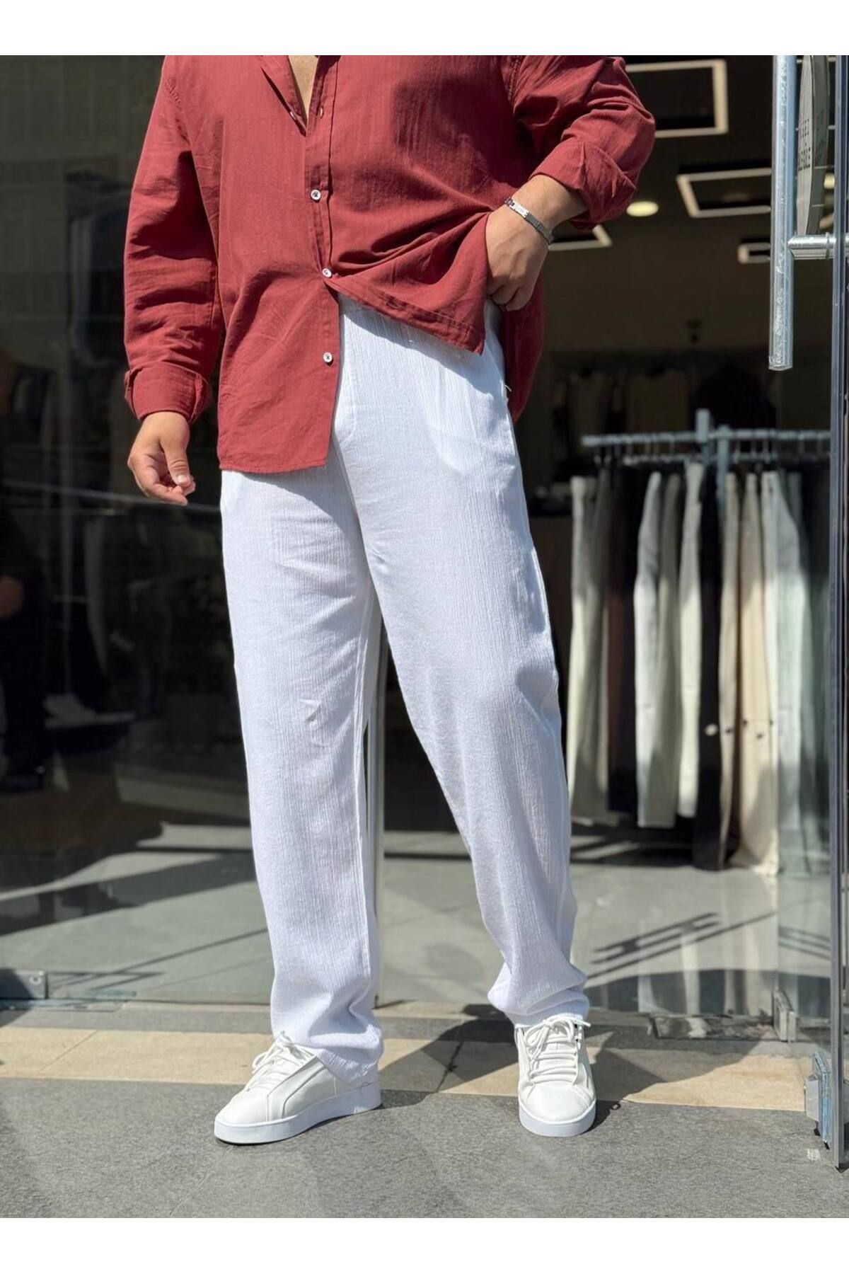 REX MODA Krinkıl Keten Erkek Jogger Pantolon