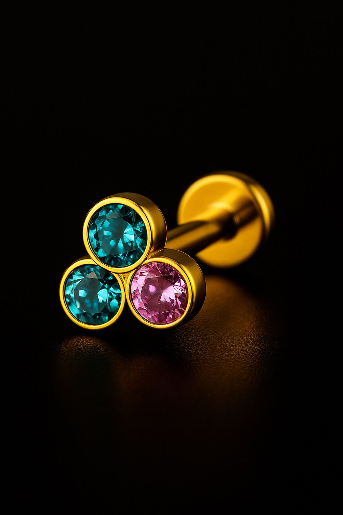 depozoom 316l Cerrahi Çelik Kıkırdak Tragus Ve Tüm Kulak Bölgesine Uygun Etnik Üç Taş Zirkon Piercing