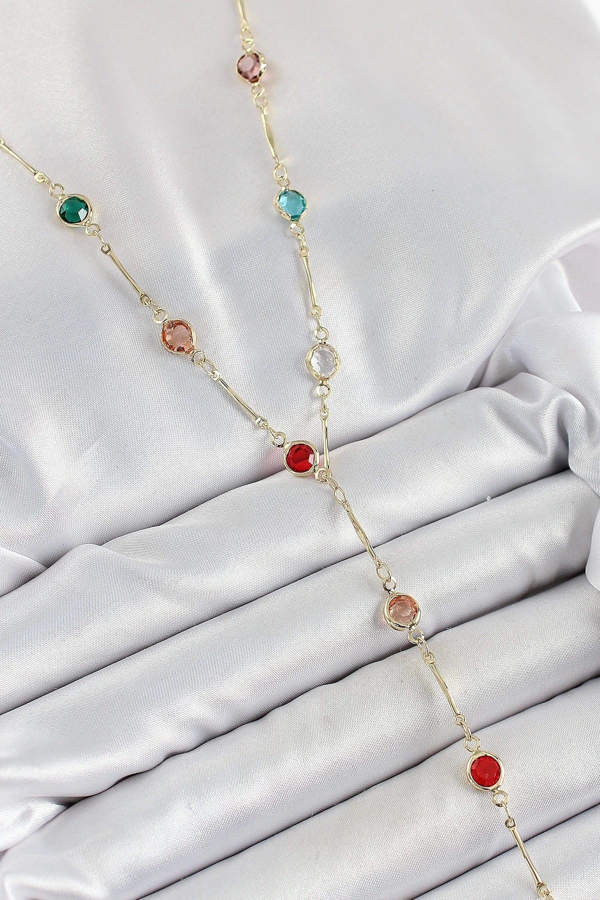 luz&pos Pirinç Asorti Model Gold Renk Zirkon Taşlı Y Kolye