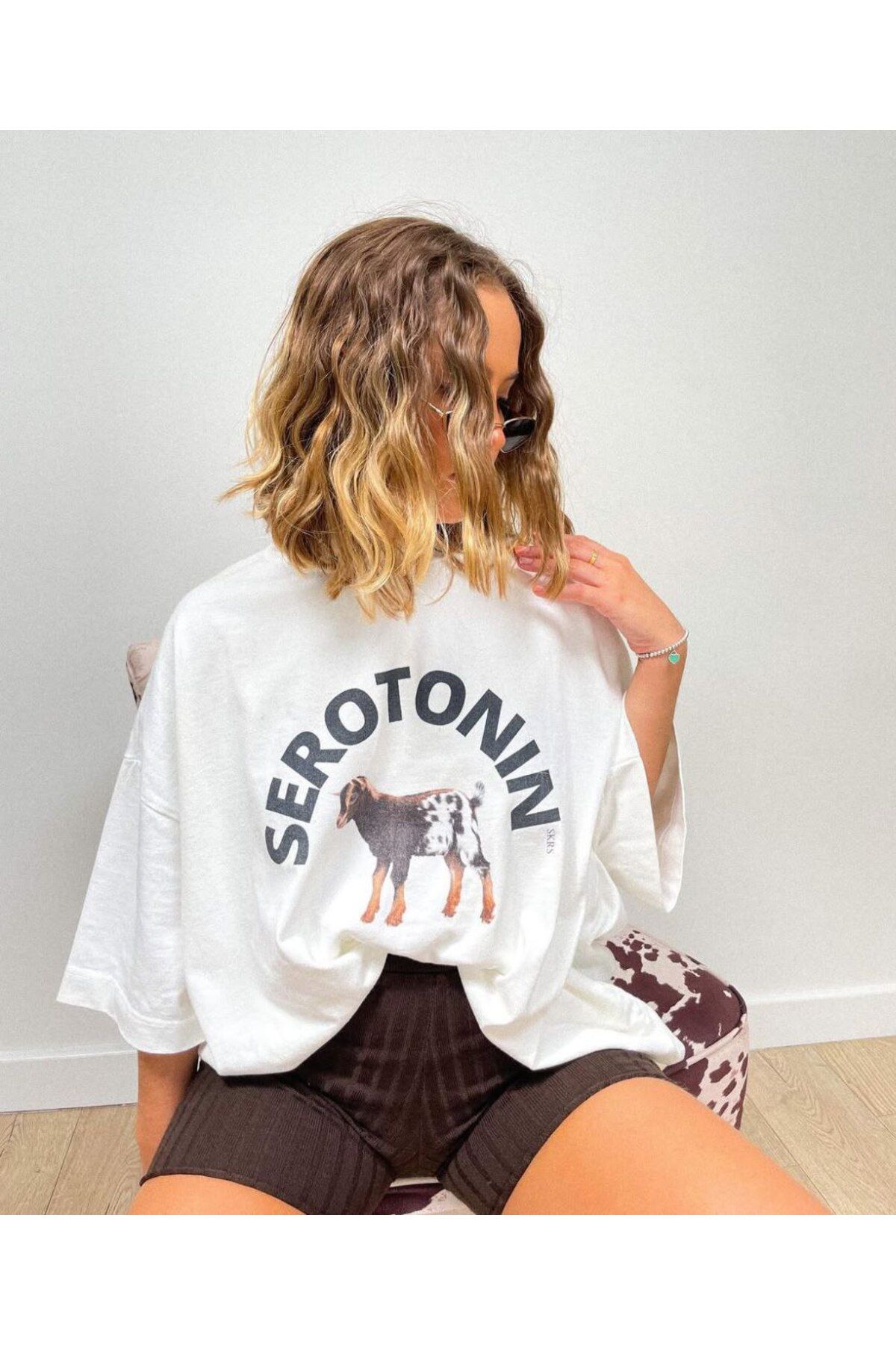 Butik Serotonin Baskılı Pamuklu Kısa Kollu Oversize T-shirt