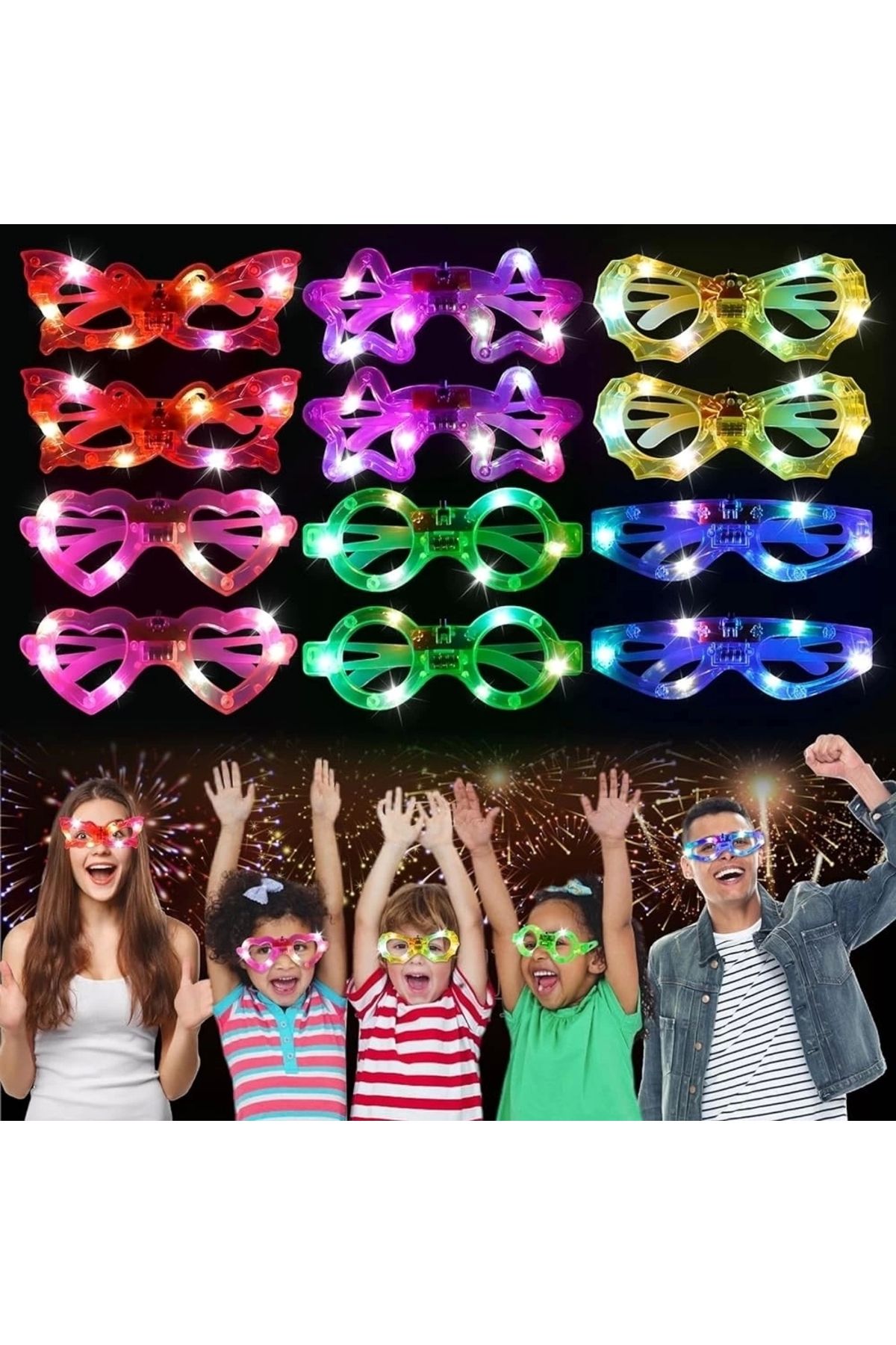 Generic Led Işıklı Karışık 6 Model Yanar Söner Parti Gözlüğü 12 Adet