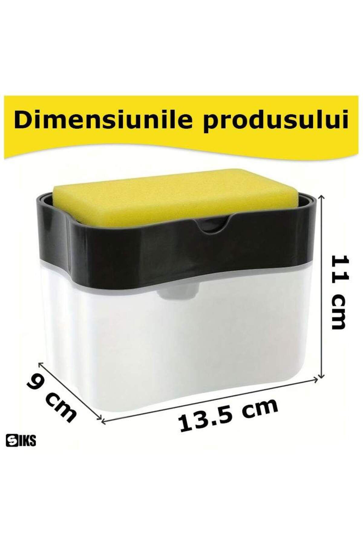 SIKS-Dozator de săpun 2 în 1, suport pentru burete, 380 ml, burete inclus, negru/transparent 3