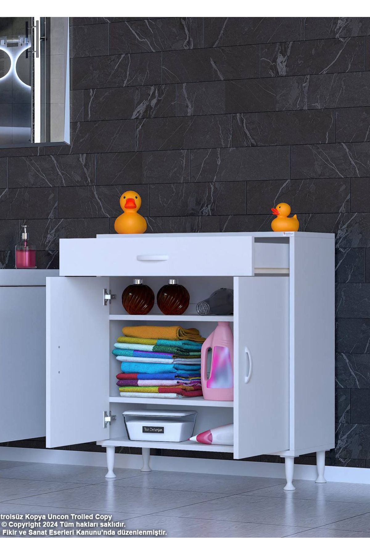 Modilayn 70 x 88 x 32,5 cm’lik 1 Çekmece 1 Kapak 2 RAF 3 Gözlü,Organizatör Mutfak Dolabı Çok Amaçlı Dolap