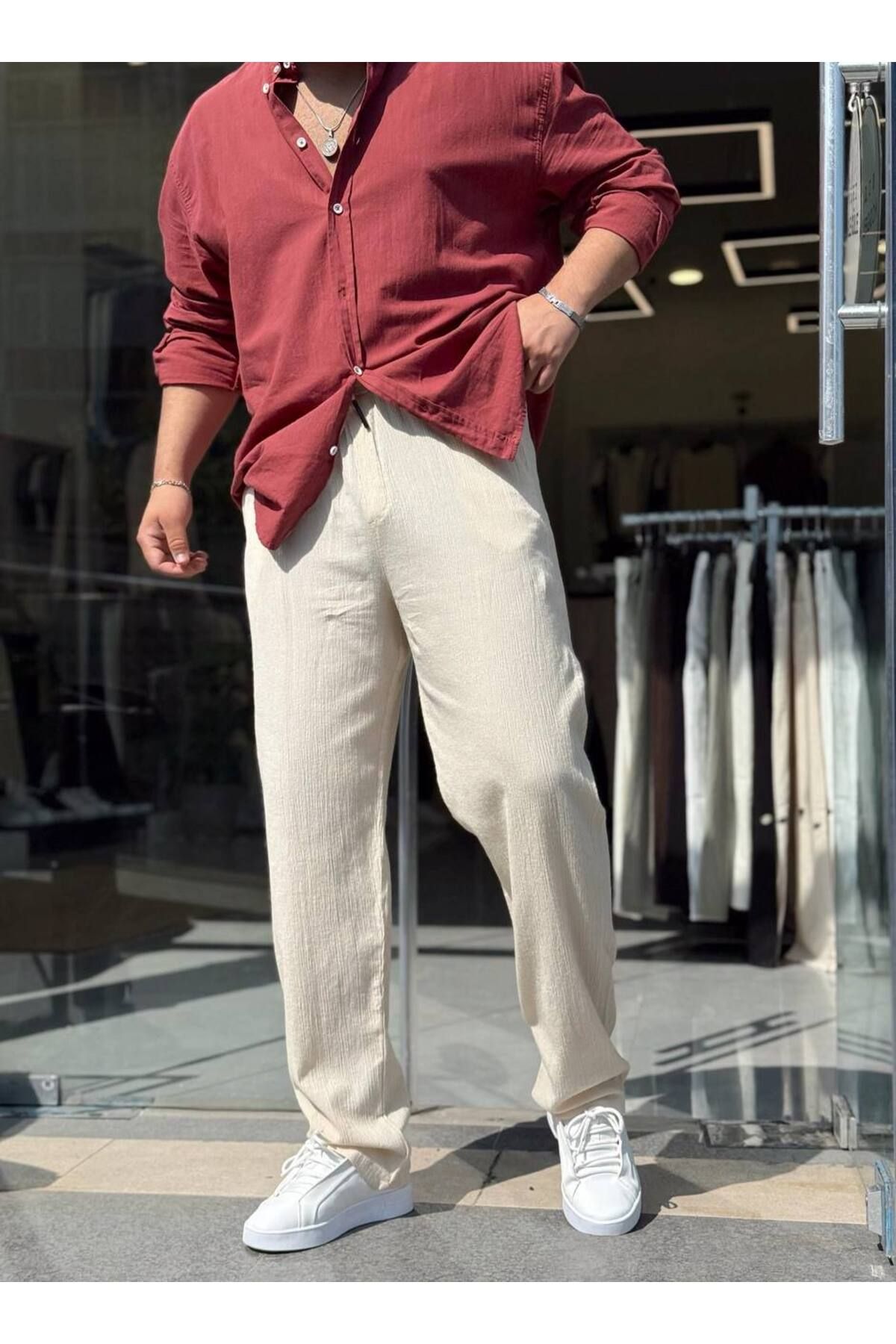 REX MODA Krinkıl Keten Erkek Jogger Pantolon
