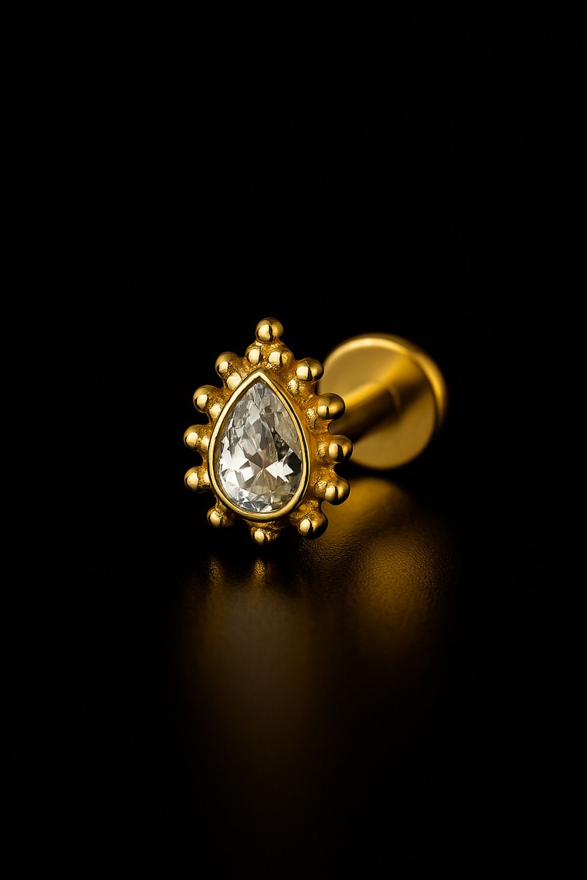 depozoom 316l Cerrahi Çelik Kıkırdak Tragus Ve Tüm Kulak Bölgesine Uygun Etnik Damla Kristal Zirkon Piercing