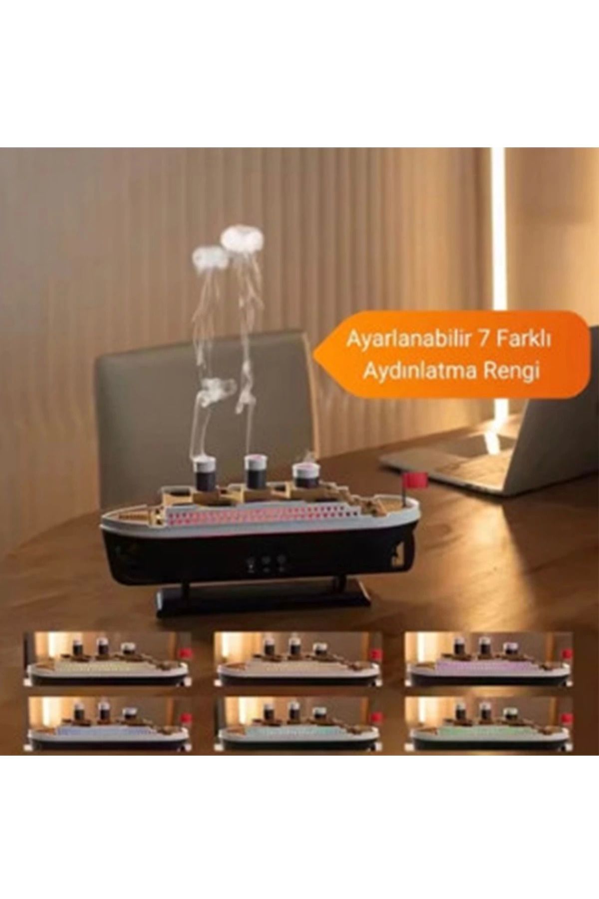 Easy Tedarik Titanic Gemi Hava Nemlendirici Işıklı Fonksiyonlu Buhar Makinesi Kumandalı
