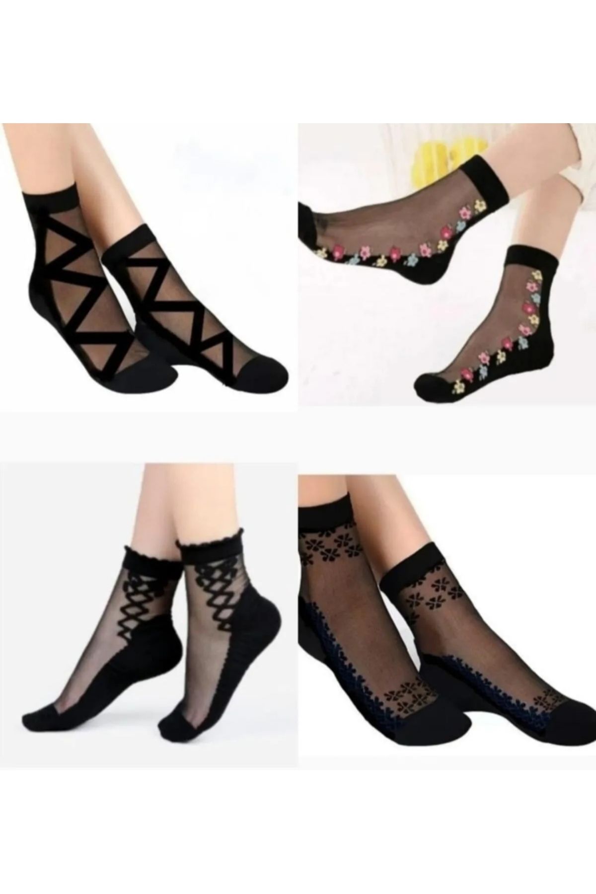 ASGÜL SOCKS Desenli tül çorap seti 4 çift