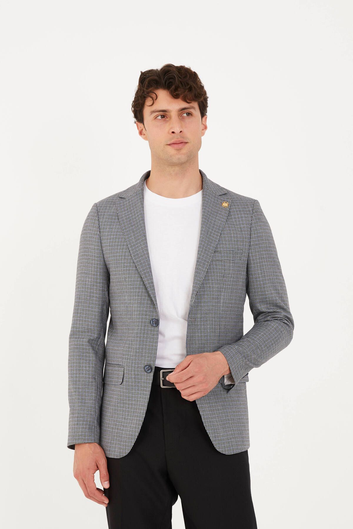 The Tailor Classics Çift Renkli Kazayağı Desenli Çift Yırtmaçlı Blazer Ceket