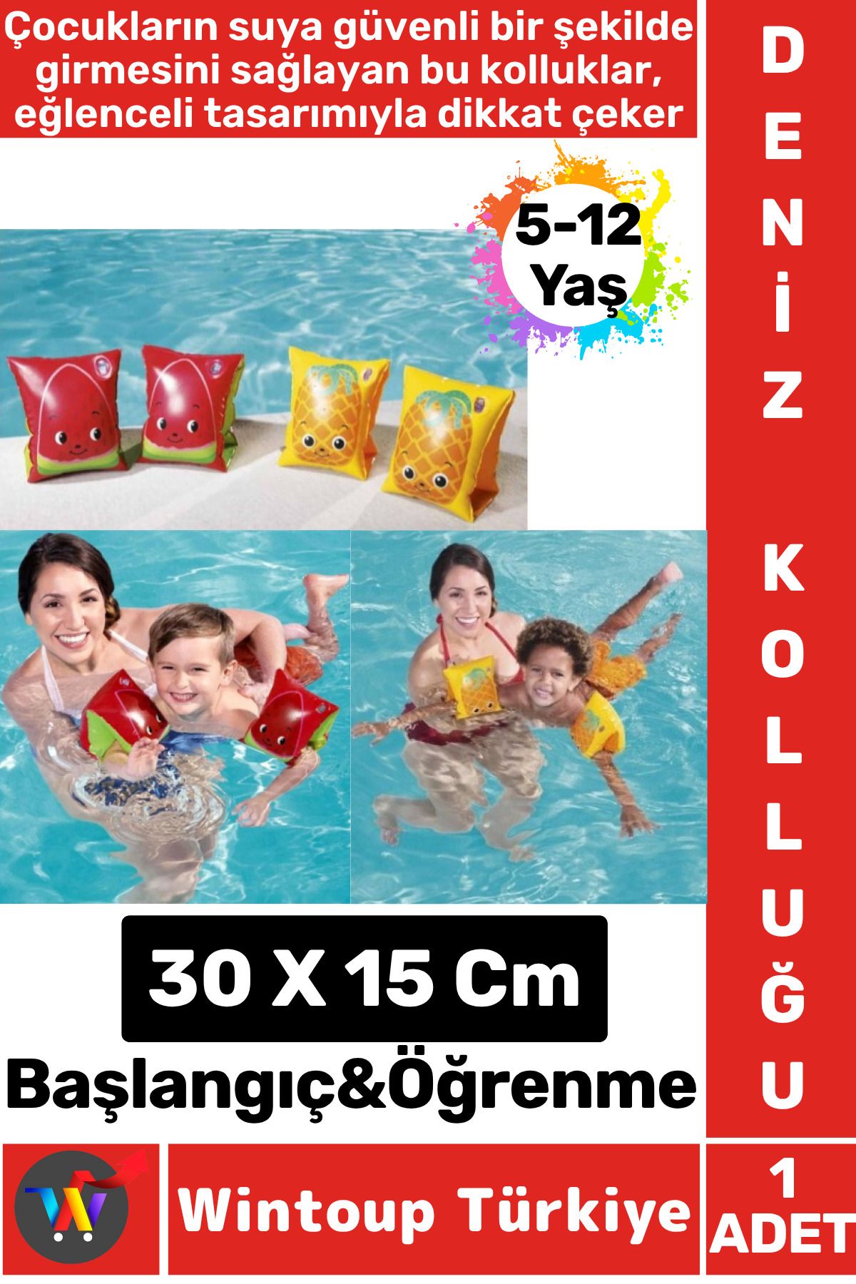 Wintoup Dayanıklı Yüzme Başlangıç Öğrenme 5-12 Yaş Sevimli Meyve Desenli Havuz Yüzme ÇOCUK DENİZ KOLLUĞU