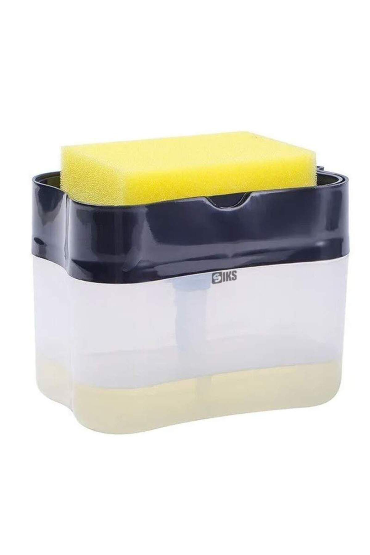 SIKS-Dozator de săpun 2 în 1, suport pentru burete, 380 ml, burete inclus, negru/transparent 1