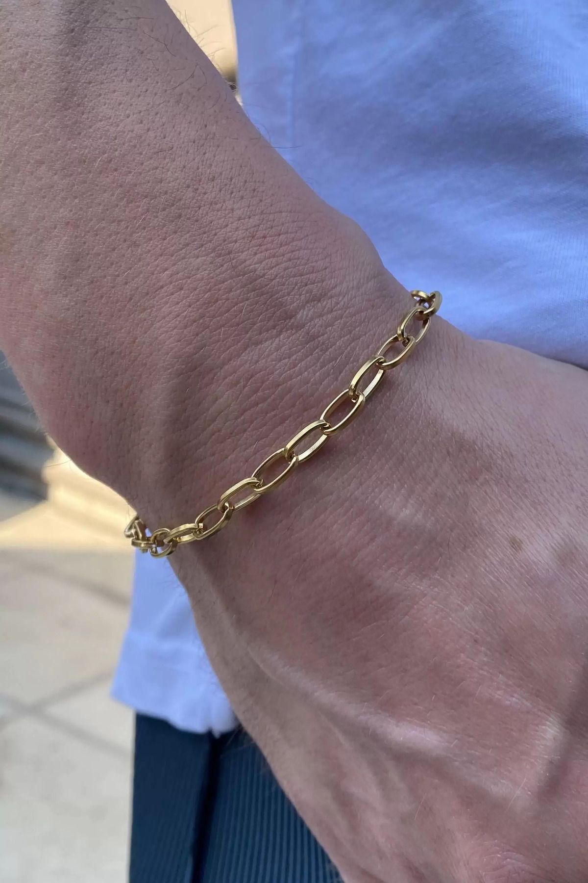 TAYEM Çelik Bileklik, Altın Renk Zincir Detaylı Ataç Bileklik, Gold Bileklik, Unisex