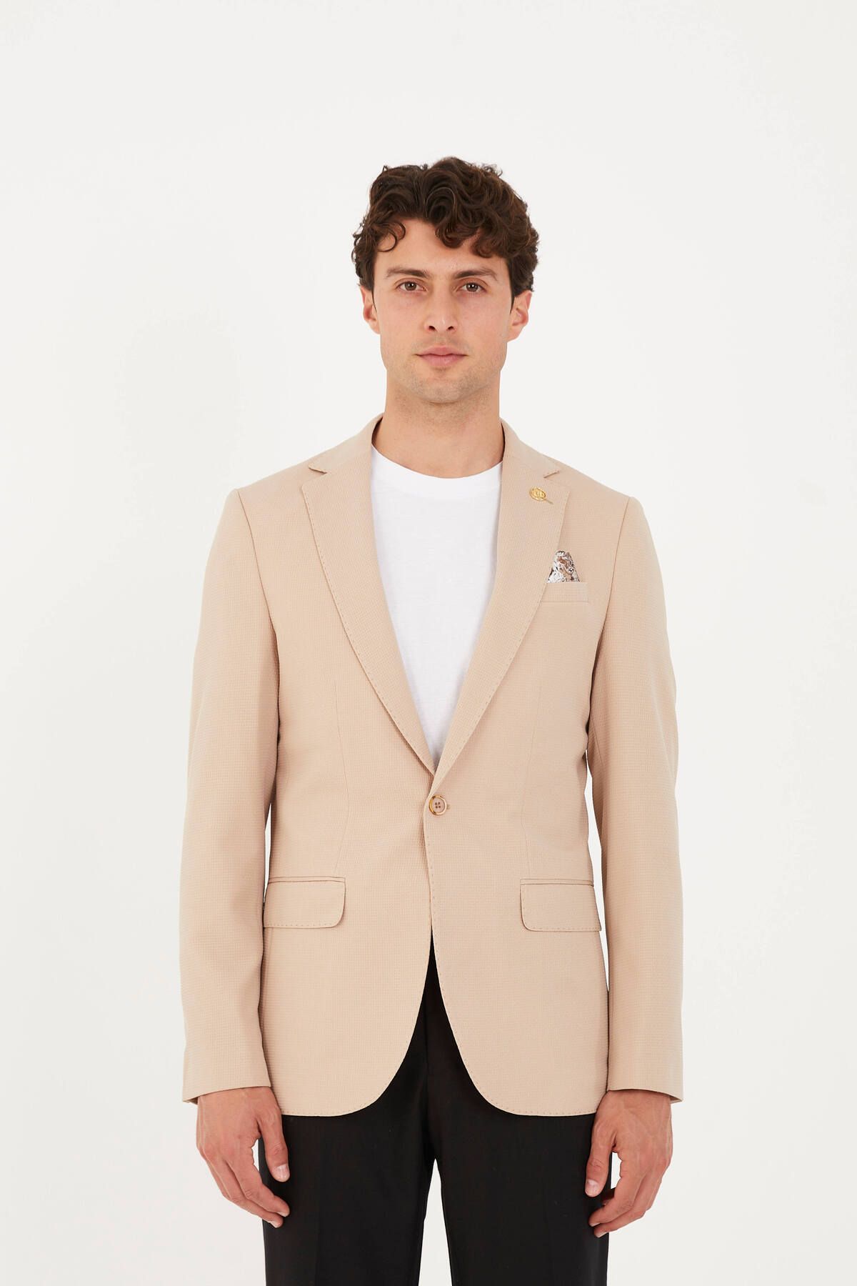 The Tailor Classics Waffle Desenli Çift Yırtmaçlı Blazer Ceket
