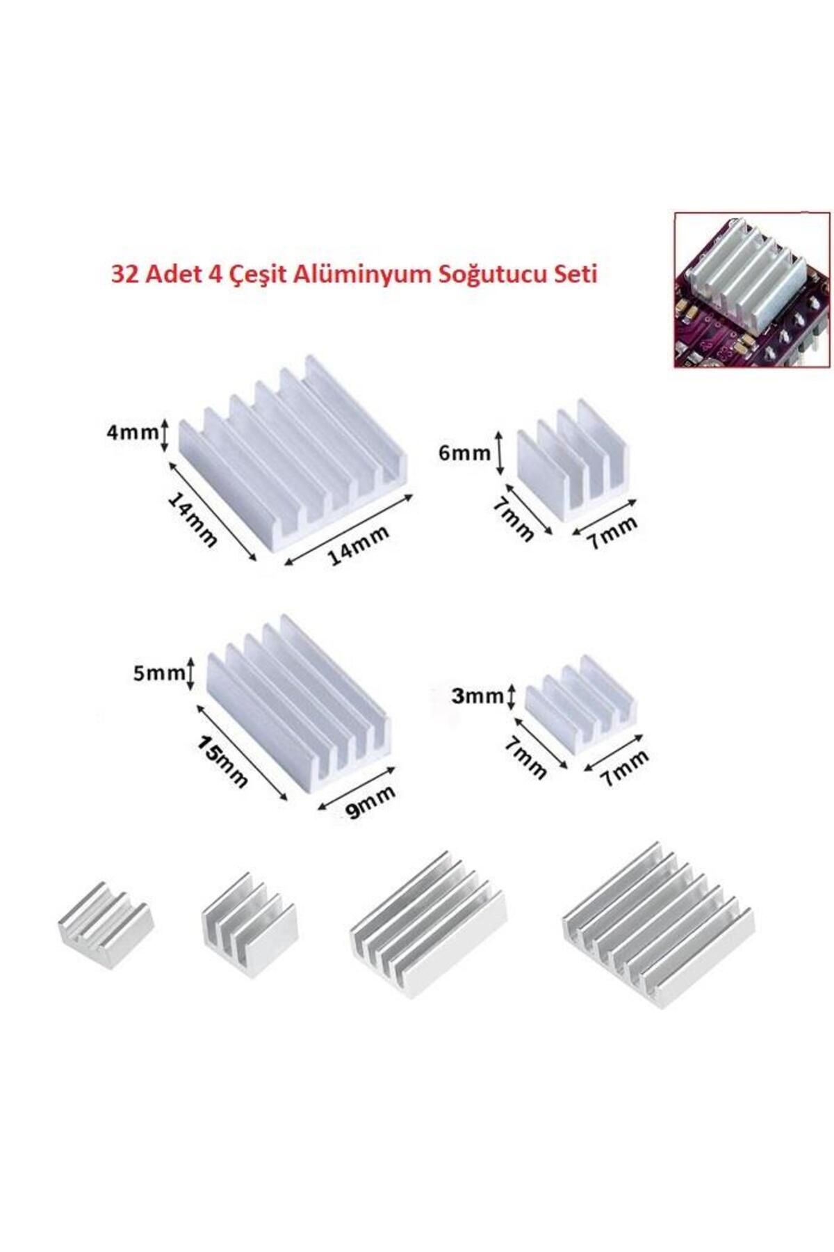 teknotrust CN 32 Adet 4 Çeşit Alüminyum Soğutucu Seti Poşette (raspberry Pi 4b Uyumlu)