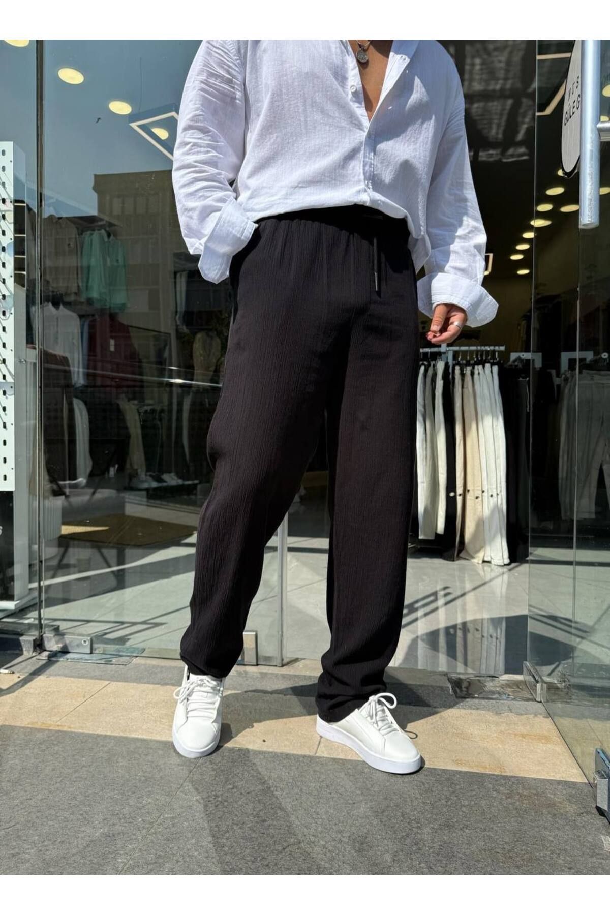REX MODA Krinkıl Keten Erkek Jogger Pantolon