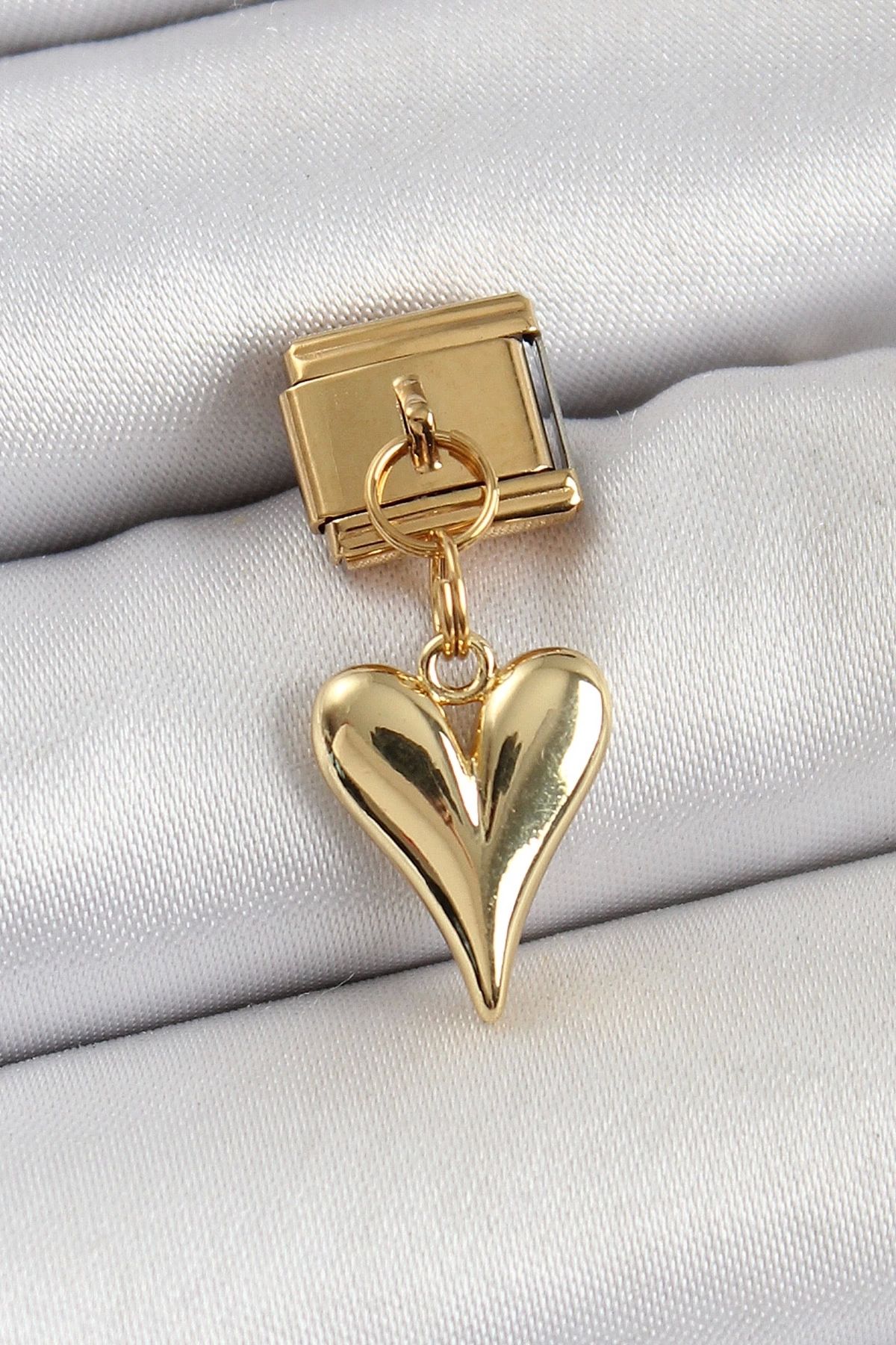 luz&pos 316L Çelik Sallantılı Kalp Model Gold Renk Nomination Charm