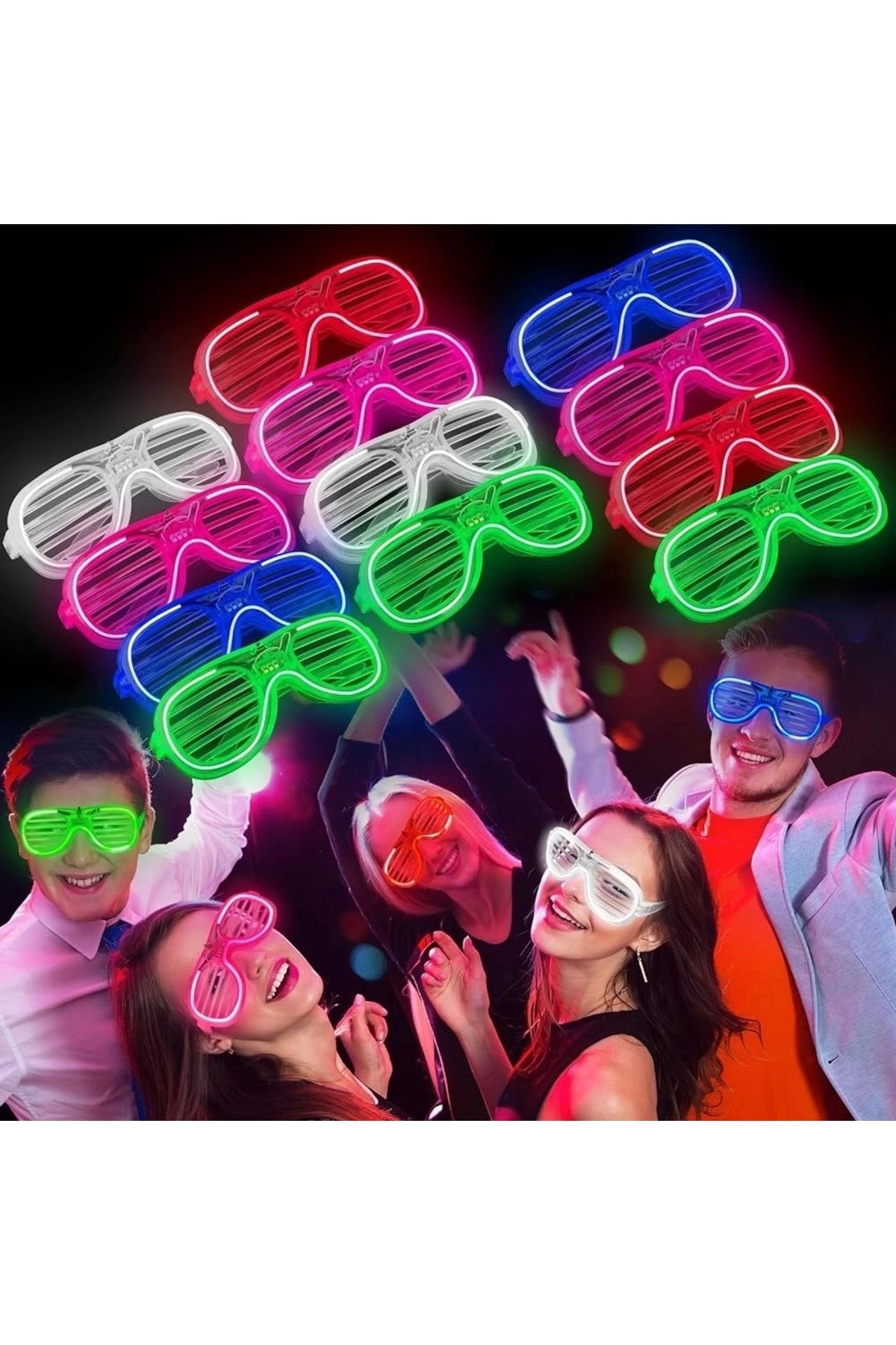 Generic Glow Model 3 Farklı Fonksiyonlu Işıklı Panjur Parti Gözlüğü Karışık Renk 12 Adet
