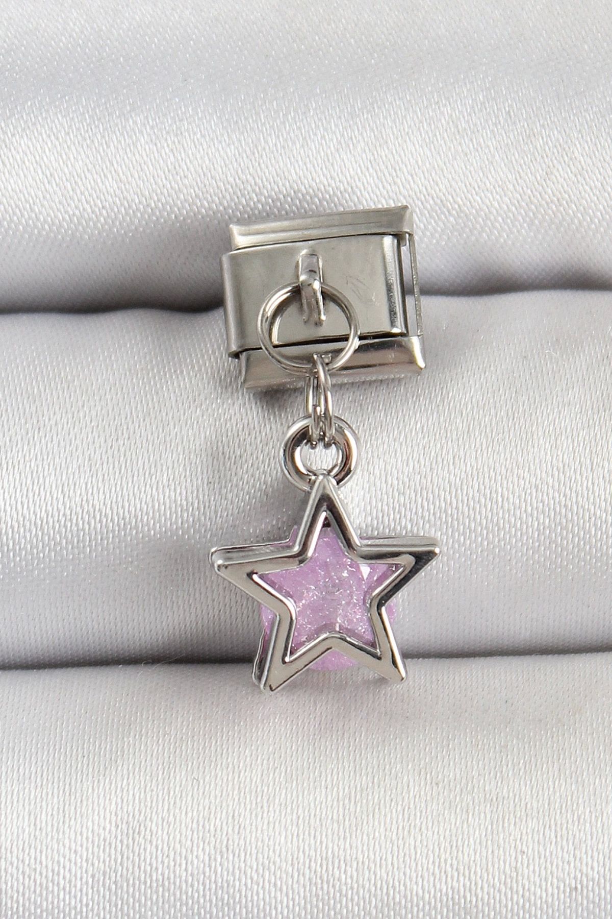 luz&pos 316L Çelik Gümüş Renk Pembe Taşlı Yıldız Model Nomination Charm