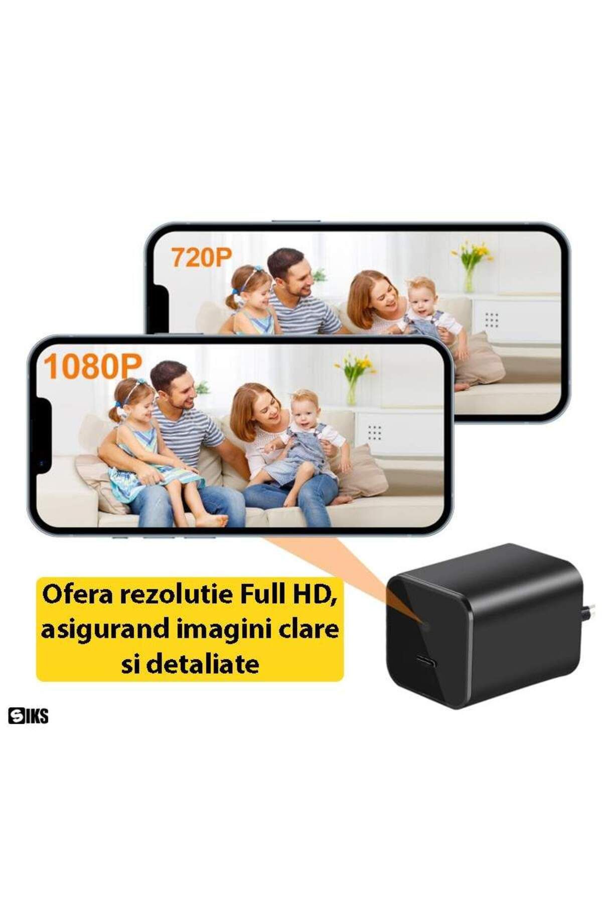 SIKS-Mini cameră spion ascunsă în încărcător USB tip C SIKS, Full HD, vedere nocturnă, microfon, senzor de mișcare 3