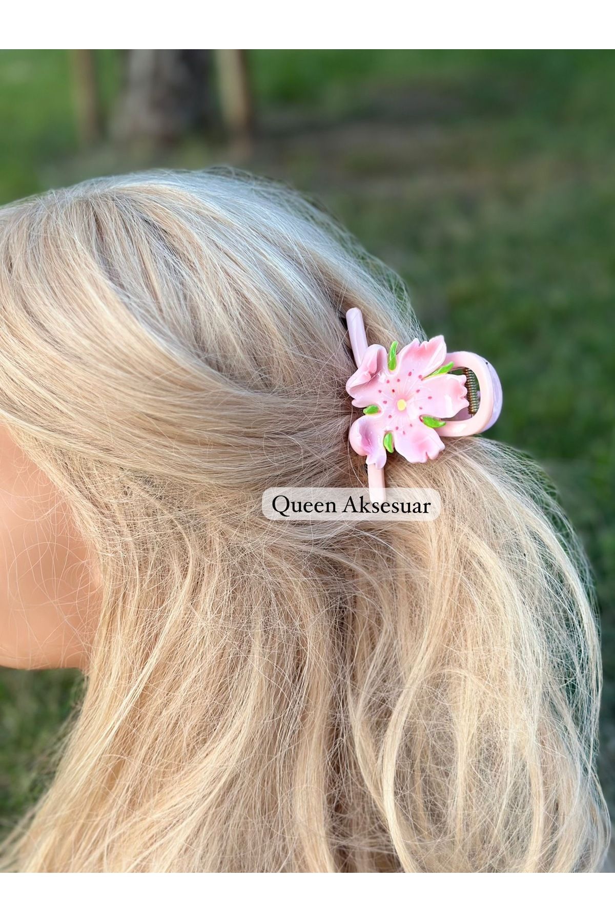 QUEEN AKSESUAR Lüks trend yeni pembe 3 boyutlu lotus çiçekli kemik mandal toka pembe