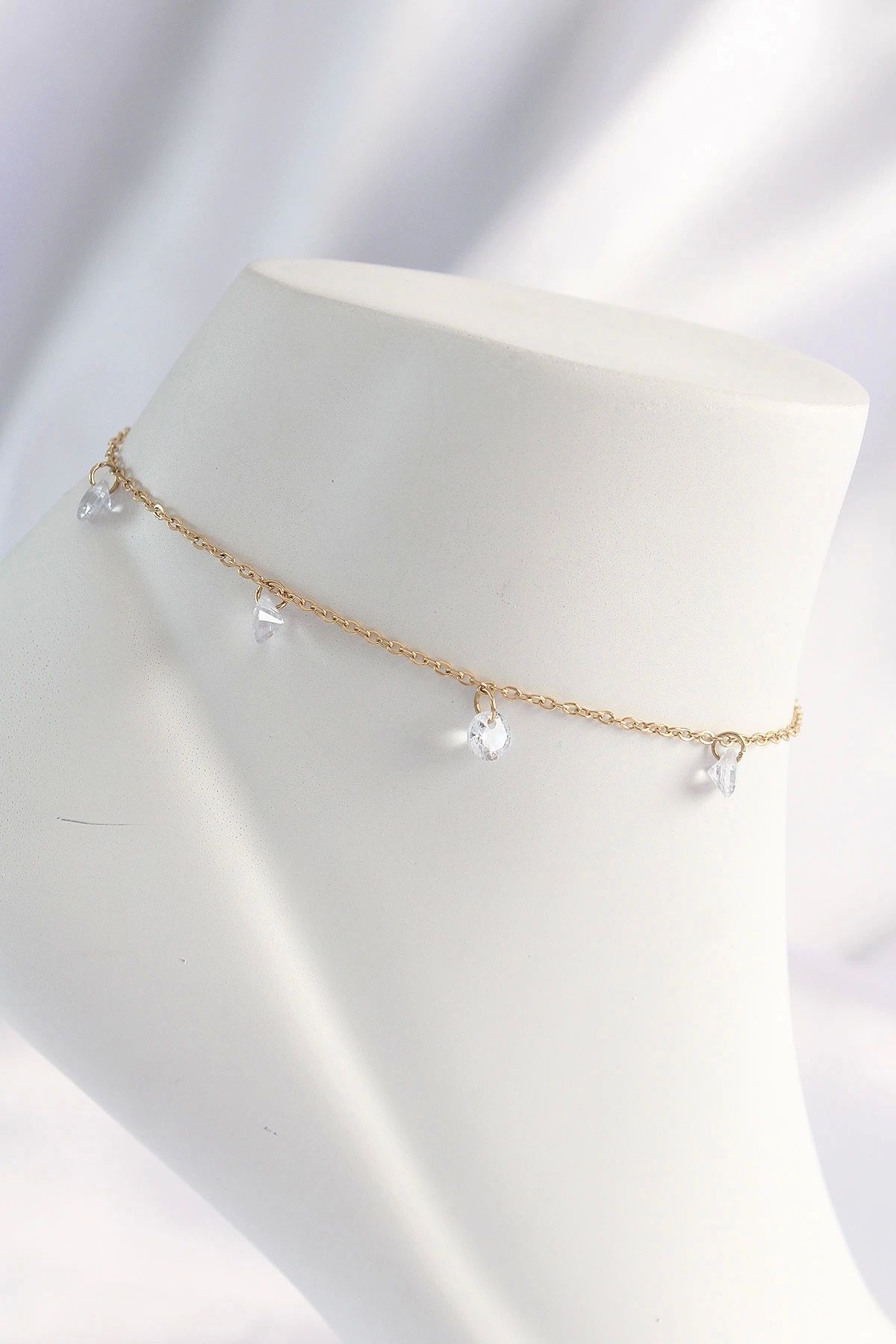luz&pos 316L Çelik Gold Renk Zirkon Taşlı Halhal