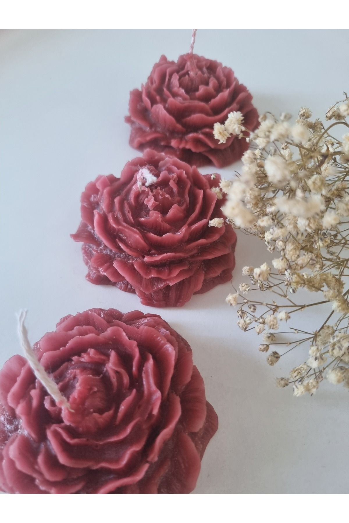 Safiyaa %100 Soya Wax 3 Lü Şakayık Dekoratif Mum (3 Adet) Bordo