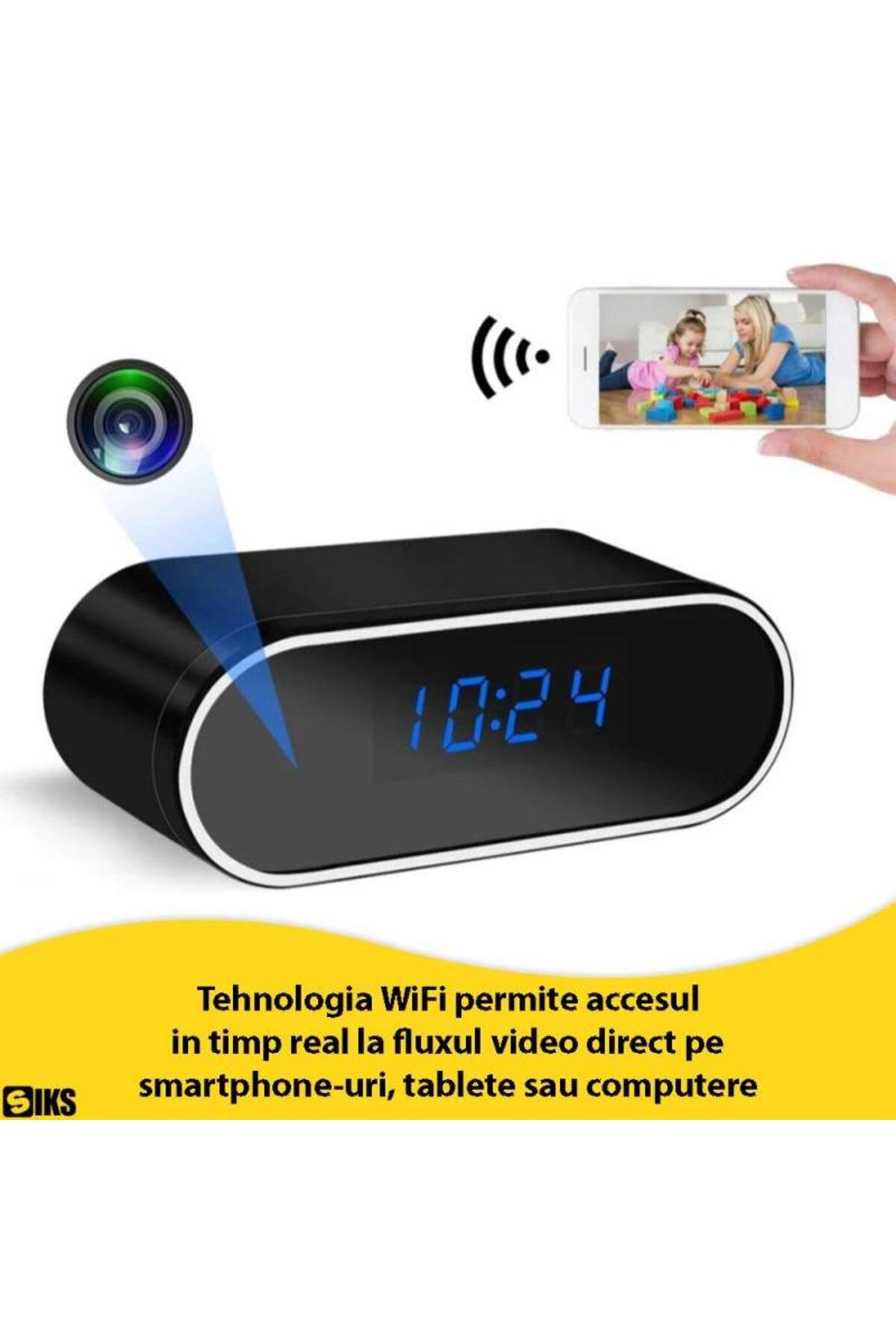 SIKS-WI-FI Spy Camera Hidden in SIKS Alarm Clock, 150° Viewing Angle, Phone App Connection, Card Slot 6