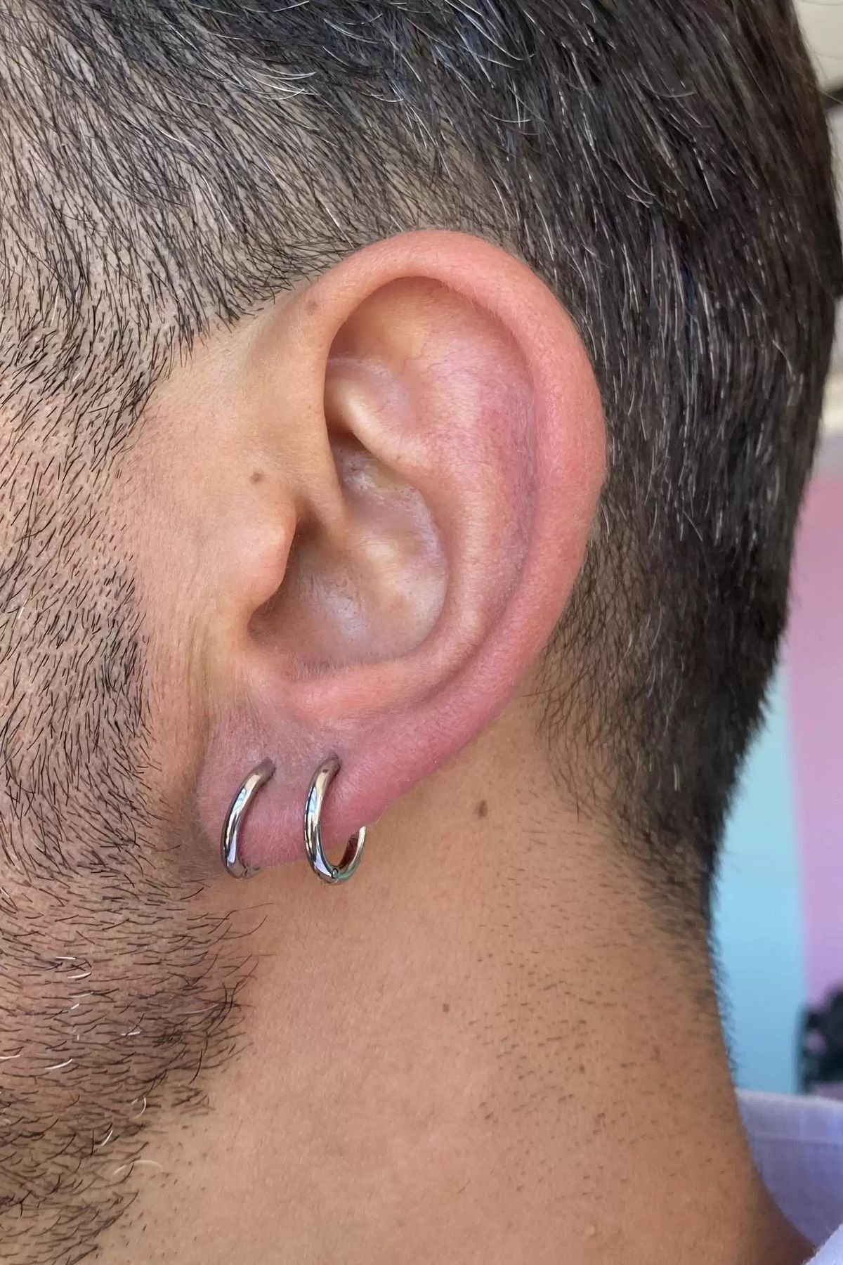 TAYEM Çelik Halka Küpe, Gümüş Renk Orta Boy Unisex (Çift)