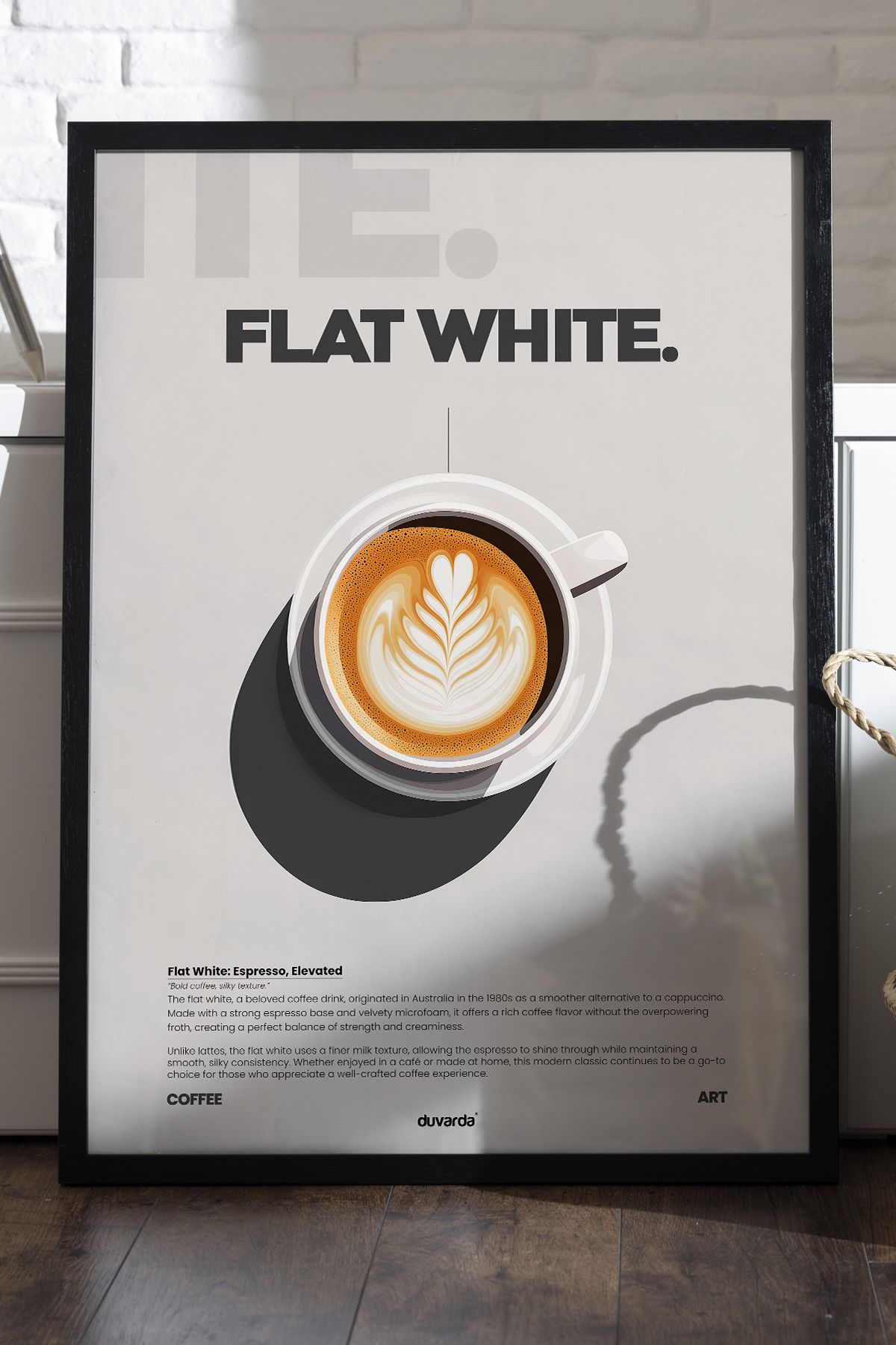 Duvarda Flat White Kahve Siyah Ahşap Çerçeveli Dekoratif Duvar Tablosu