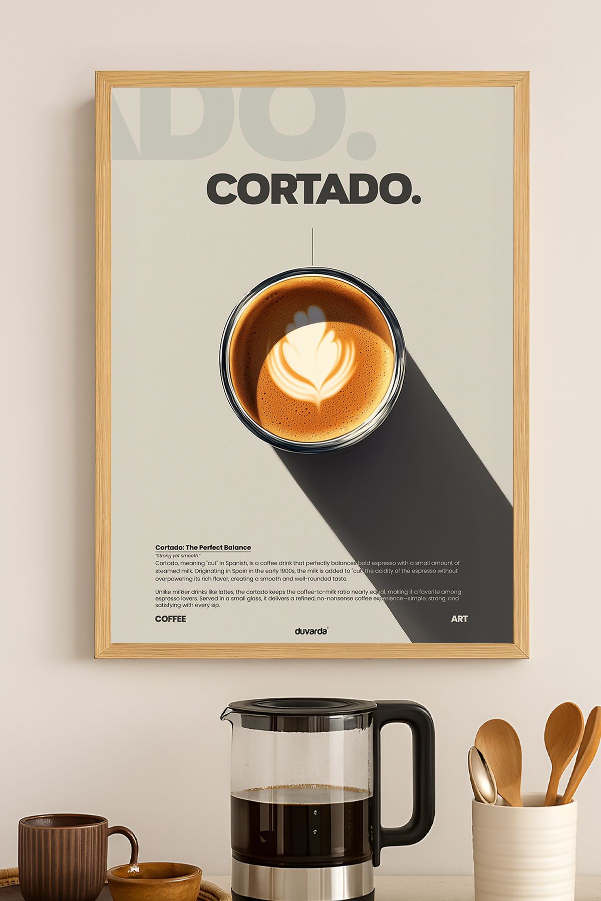 Duvarda Cortado Kahve Doğal Ahşap Çerçeveli Dekoratif Duvar Tablosu