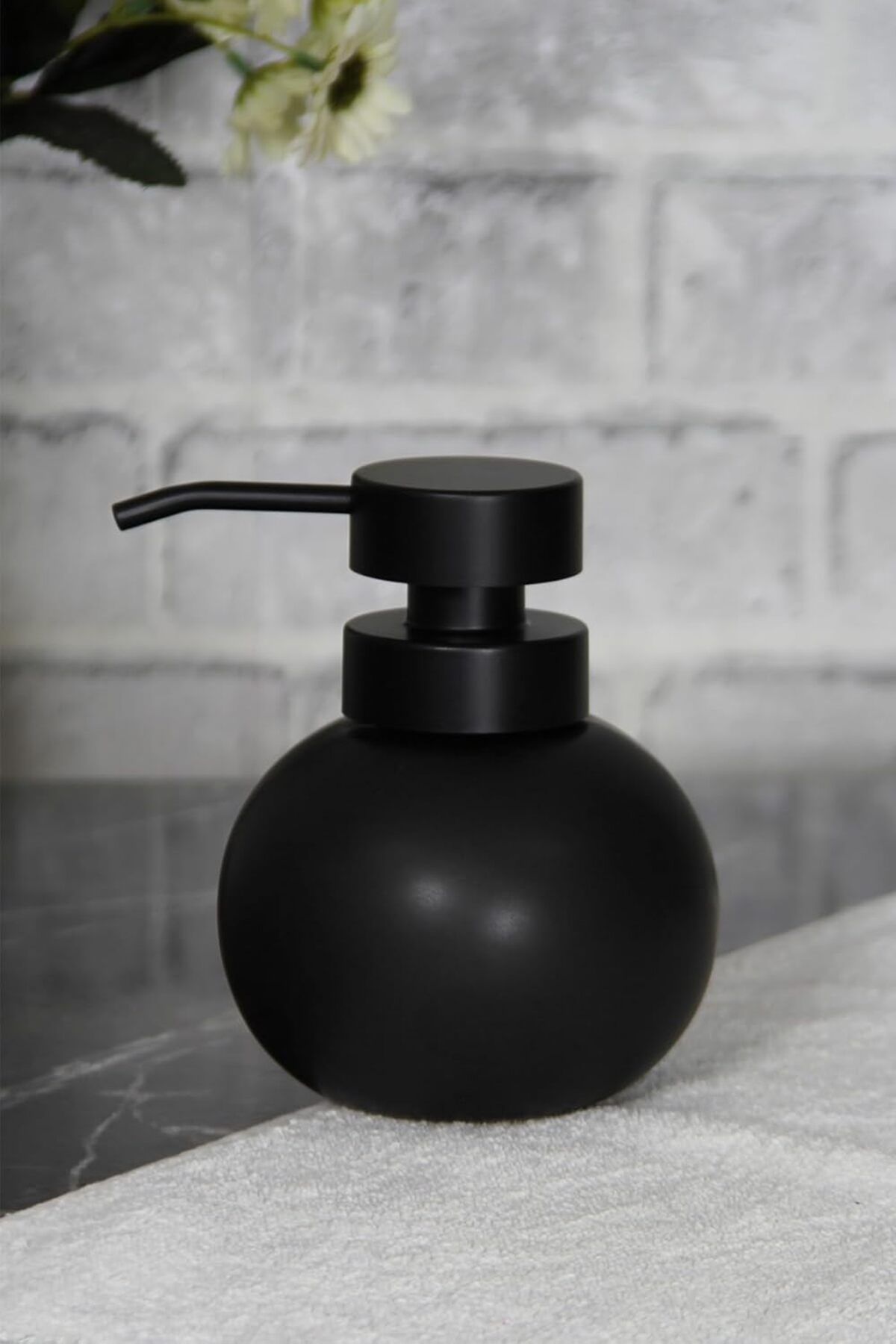 STOREMAX sellbuystore Lüks Siyah Tombul Stoneware Sınanı Sabunluk, Siyah Başlıklı Deterjanlık, Banyo n