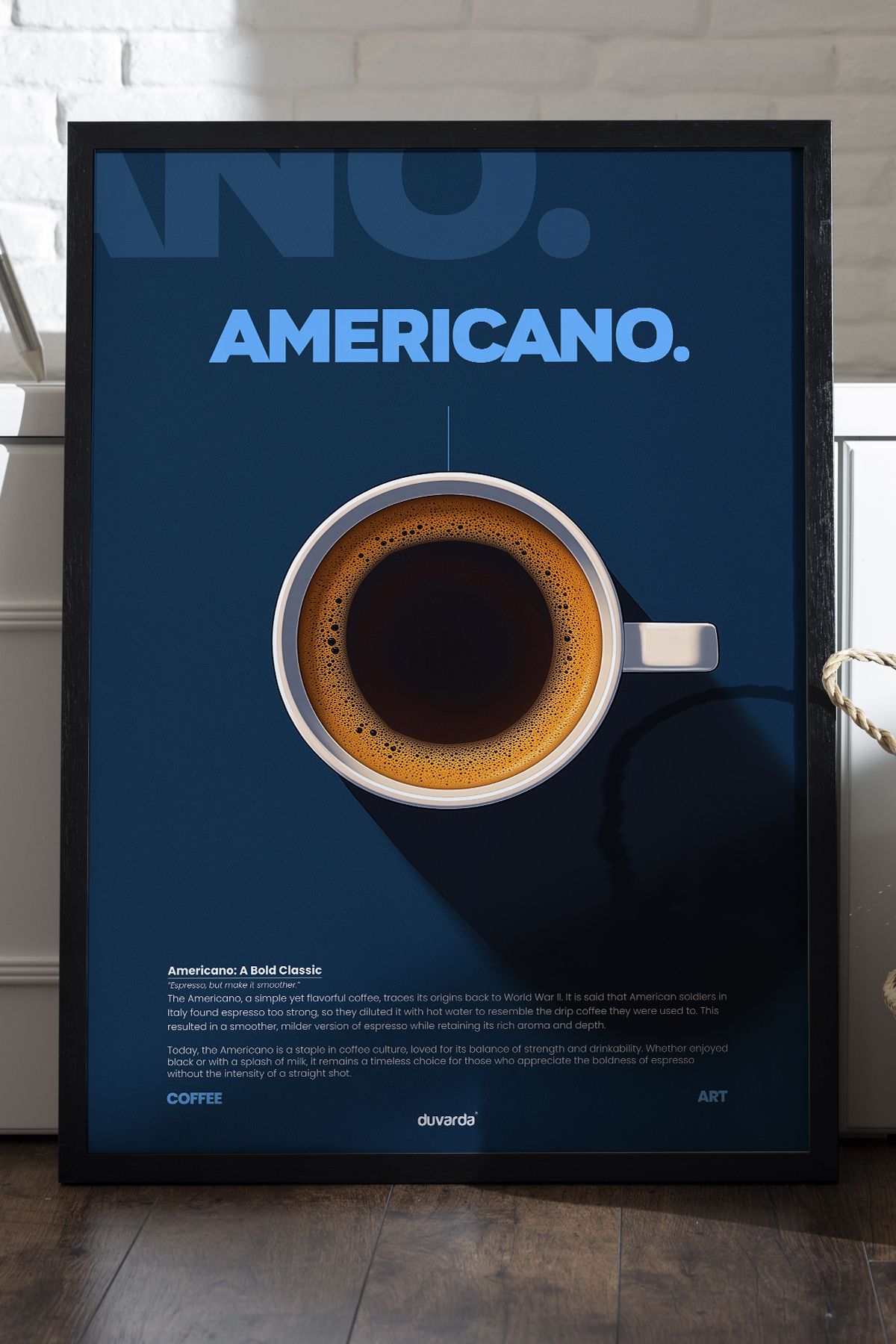 Duvarda Americano Kahve Siyah Ahşap Çerçeveli Dekoratif Duvar Tablosu